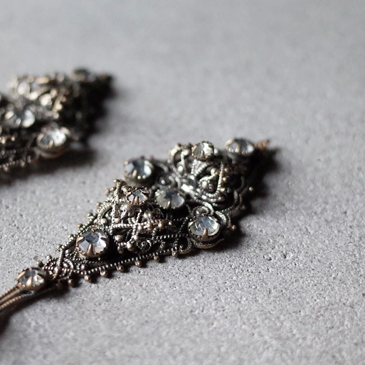 ᥿ ꥢ饹 󥰡1920-30's Metal Clear Glass Earrings