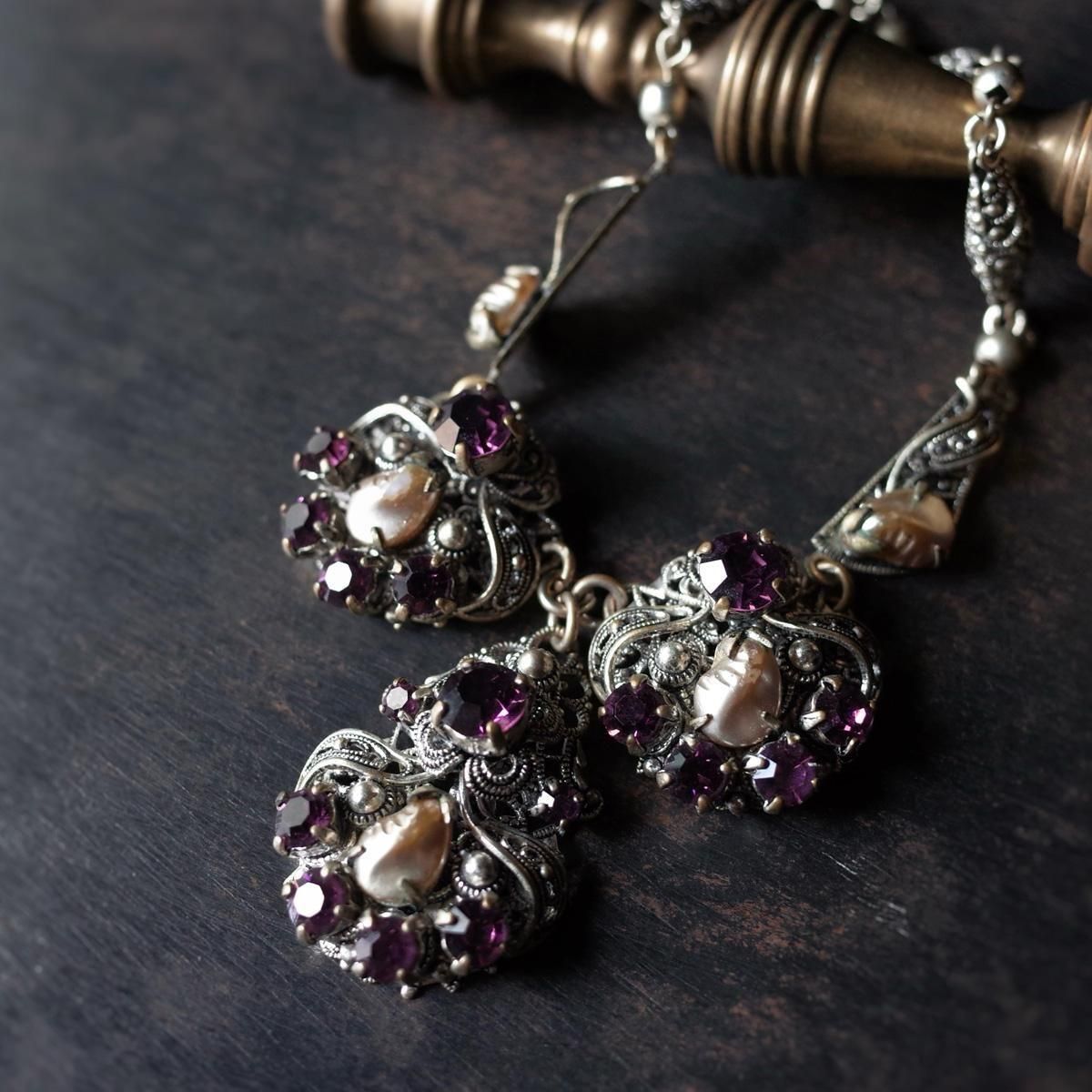 メタル パール パープルガラス ネックレス(1920's Metal Pearl メタル パール パープルガラス ネックレス(1920's Metal Pearl