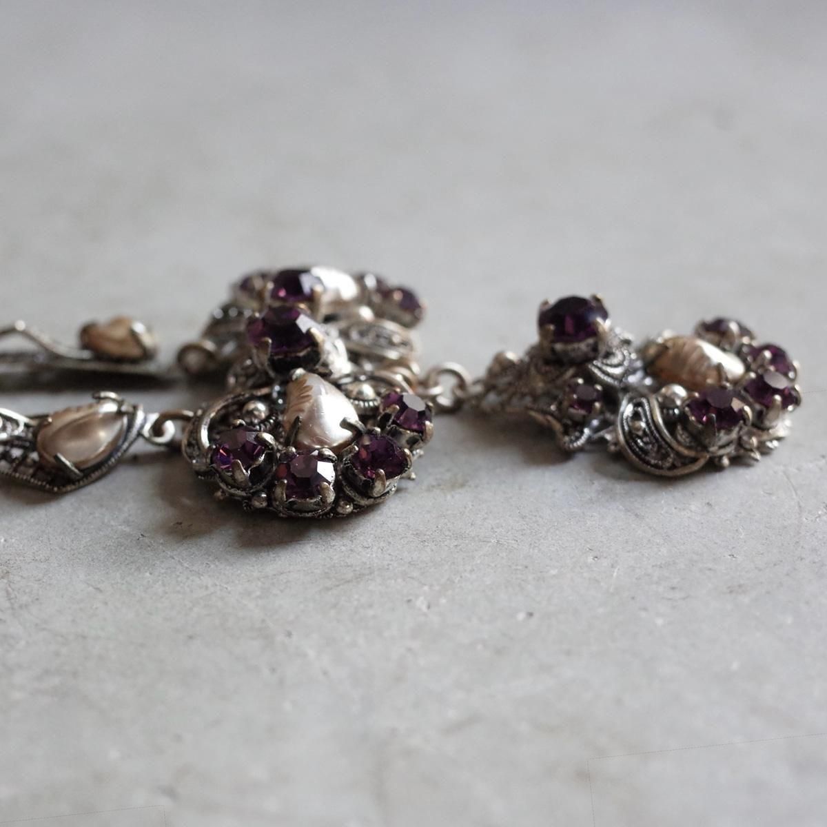 ᥿ ѡ ѡץ륬饹 ͥå쥹1920's Metal Pearl Purple Glass Necklace