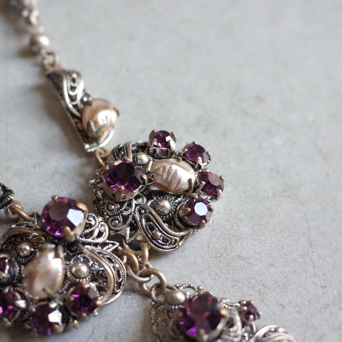 ᥿ ѡ ѡץ륬饹 ͥå쥹1920's Metal Pearl Purple Glass Necklace
