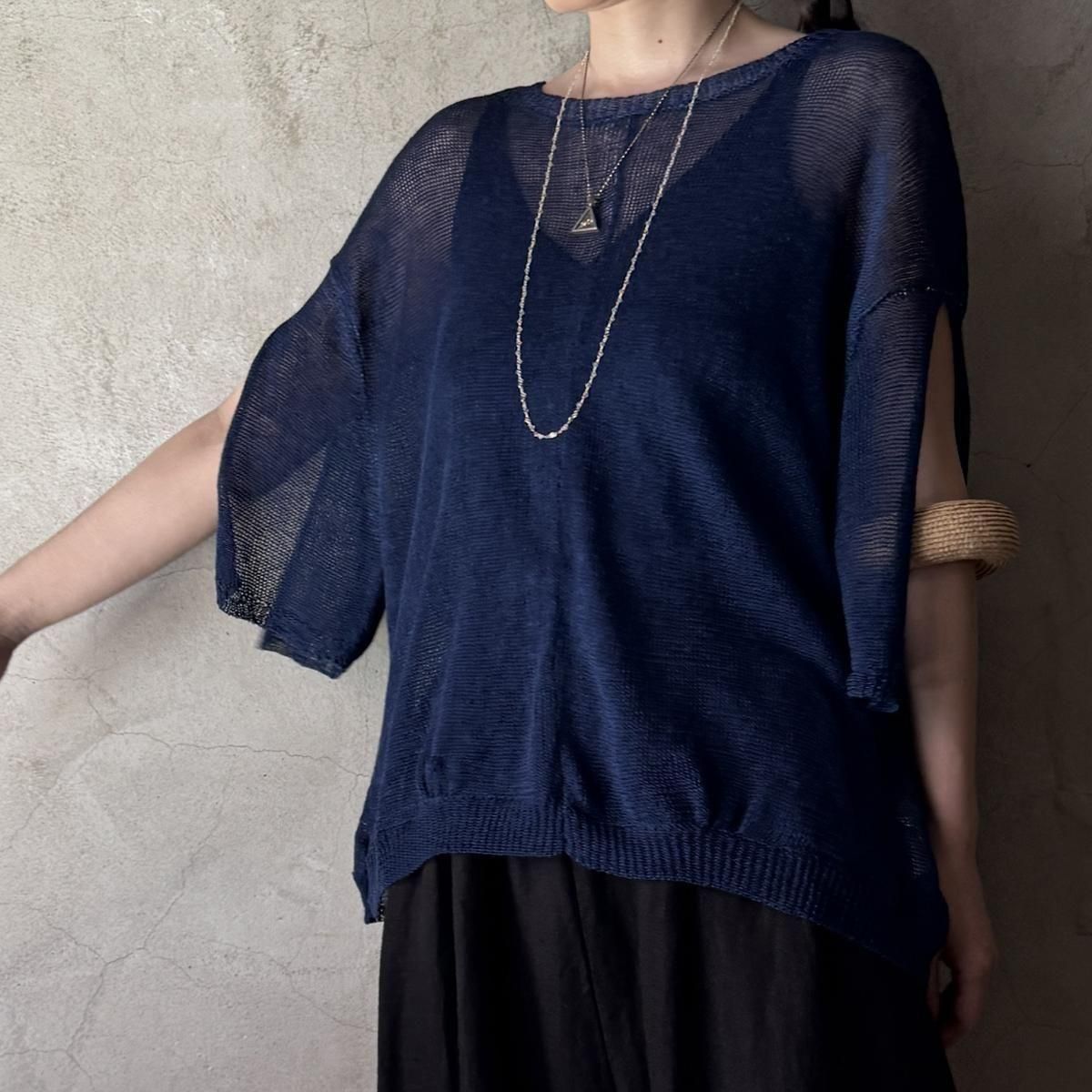 suzuki takayuki knitted t-shirtʥ業 ˥åƥTġInk blue