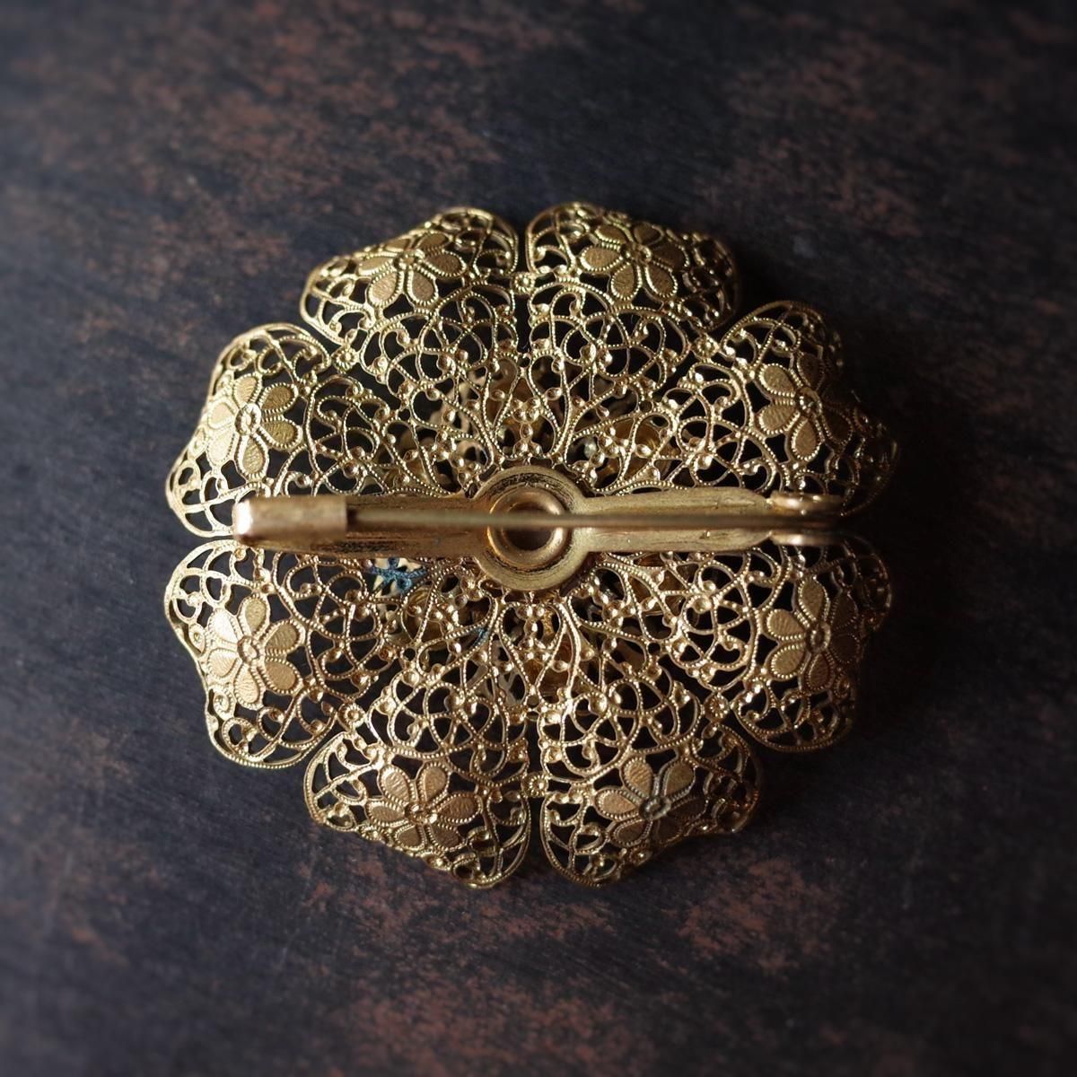 ᥿ ԥ 饹 ե ֥1920-30's Metal Pink Glass flower brooch