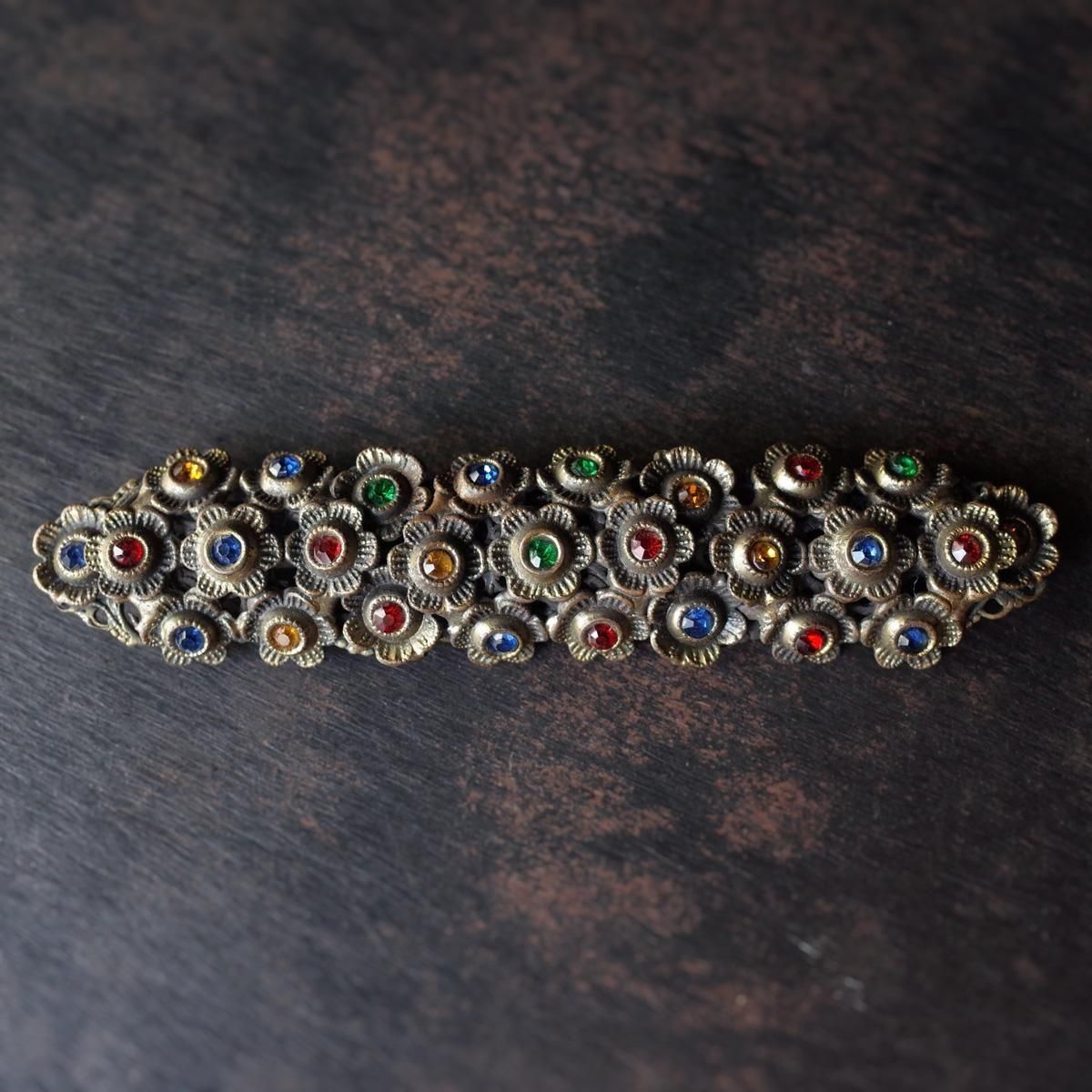 ᥿ ޥ顼 饹 ե ֥1920-30's Metal Multi Color Glass flower brooch