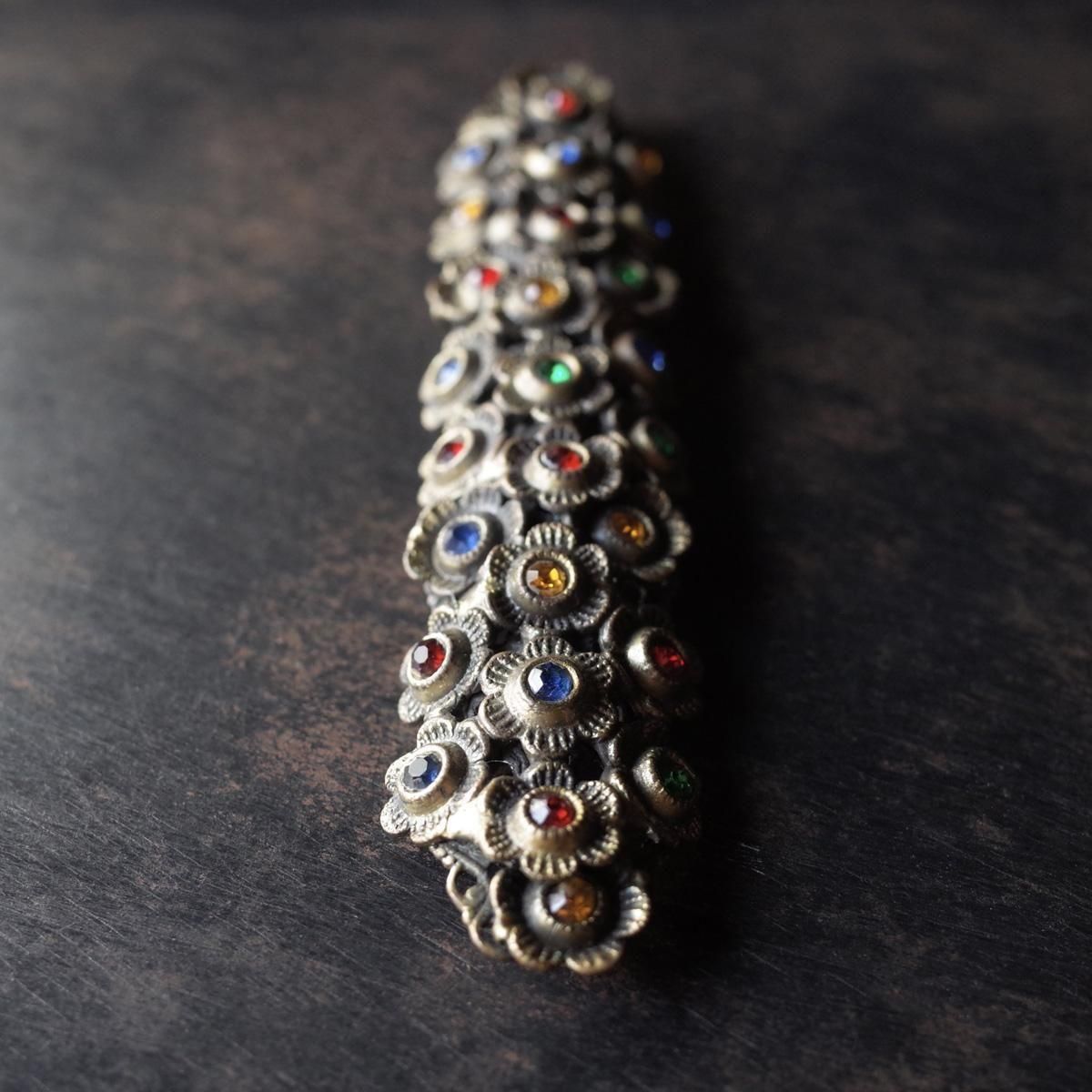 ᥿ ޥ顼 饹 ե ֥1920-30's Metal Multi Color Glass flower brooch