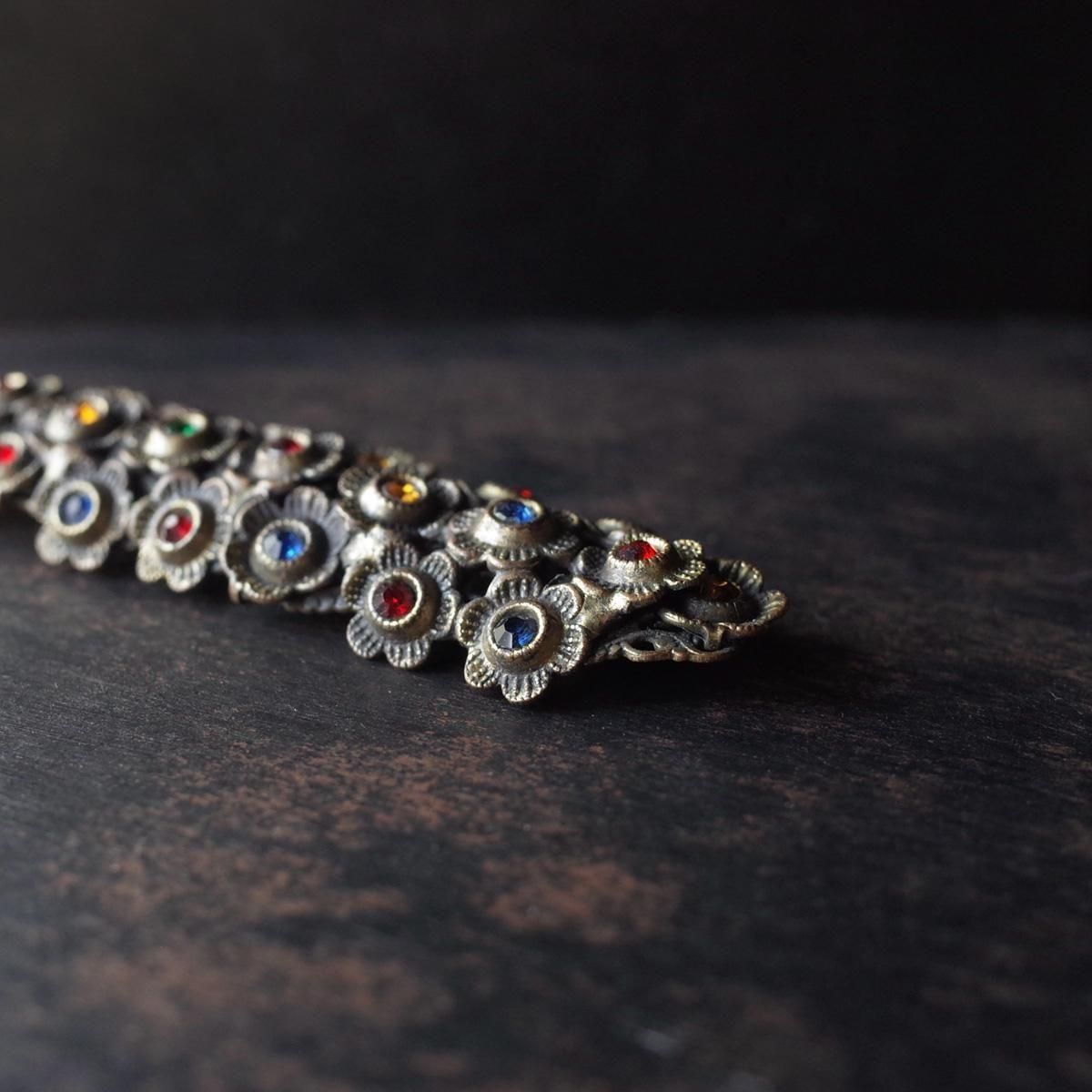 ᥿ ޥ顼 饹 ե ֥1920-30's Metal Multi Color Glass flower brooch