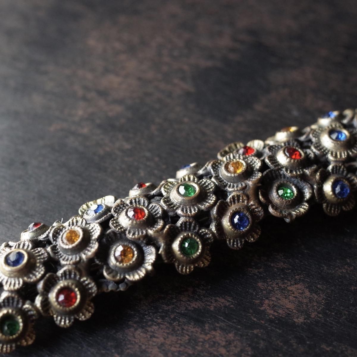 ᥿ ޥ顼 饹 ե ֥1920-30's Metal Multi Color Glass flower brooch