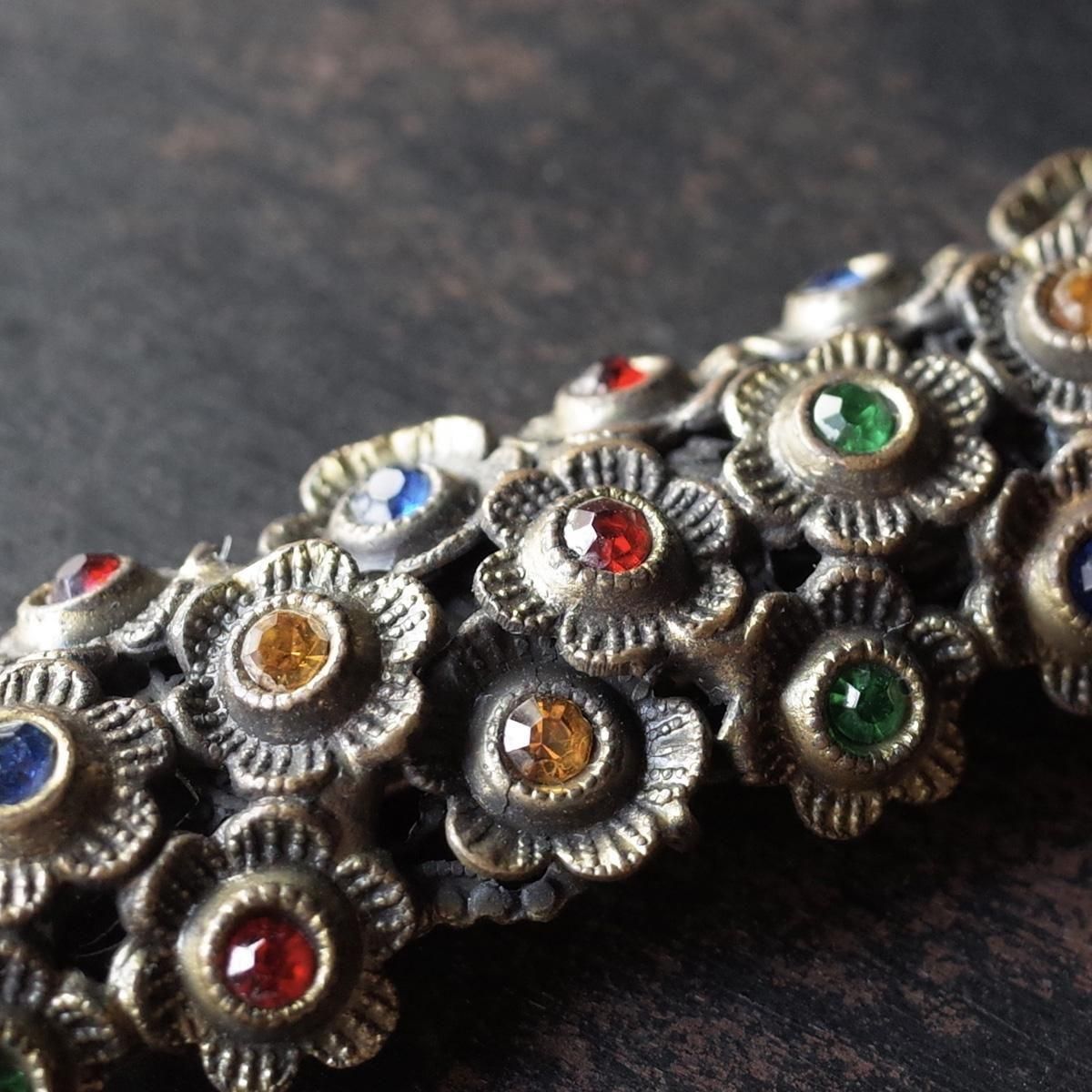 ᥿ ޥ顼 饹 ե ֥1920-30's Metal Multi Color Glass flower brooch
