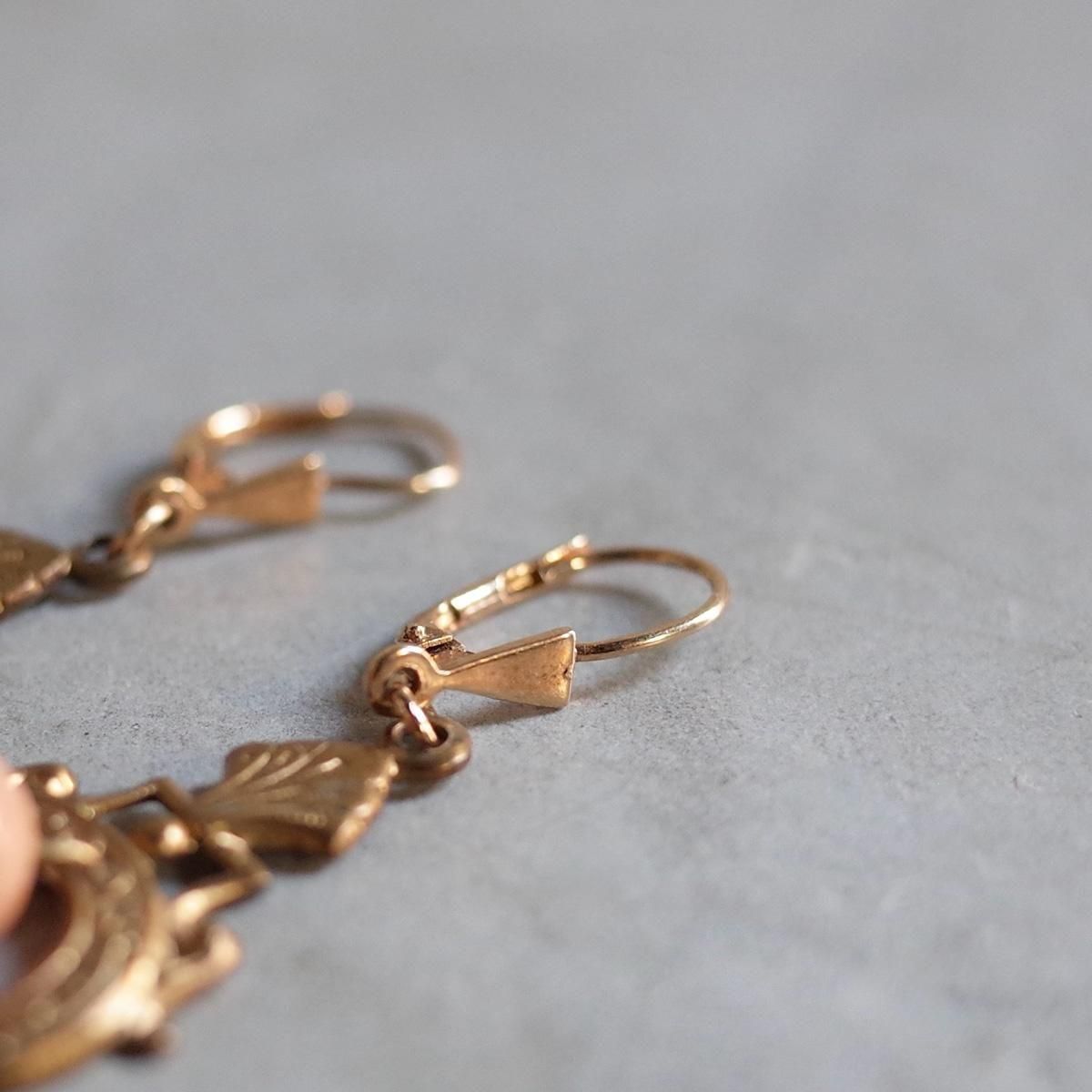 ᥿ ԥ 饹 ԥ1930-40's Metal Coral Pink Glass Earrings