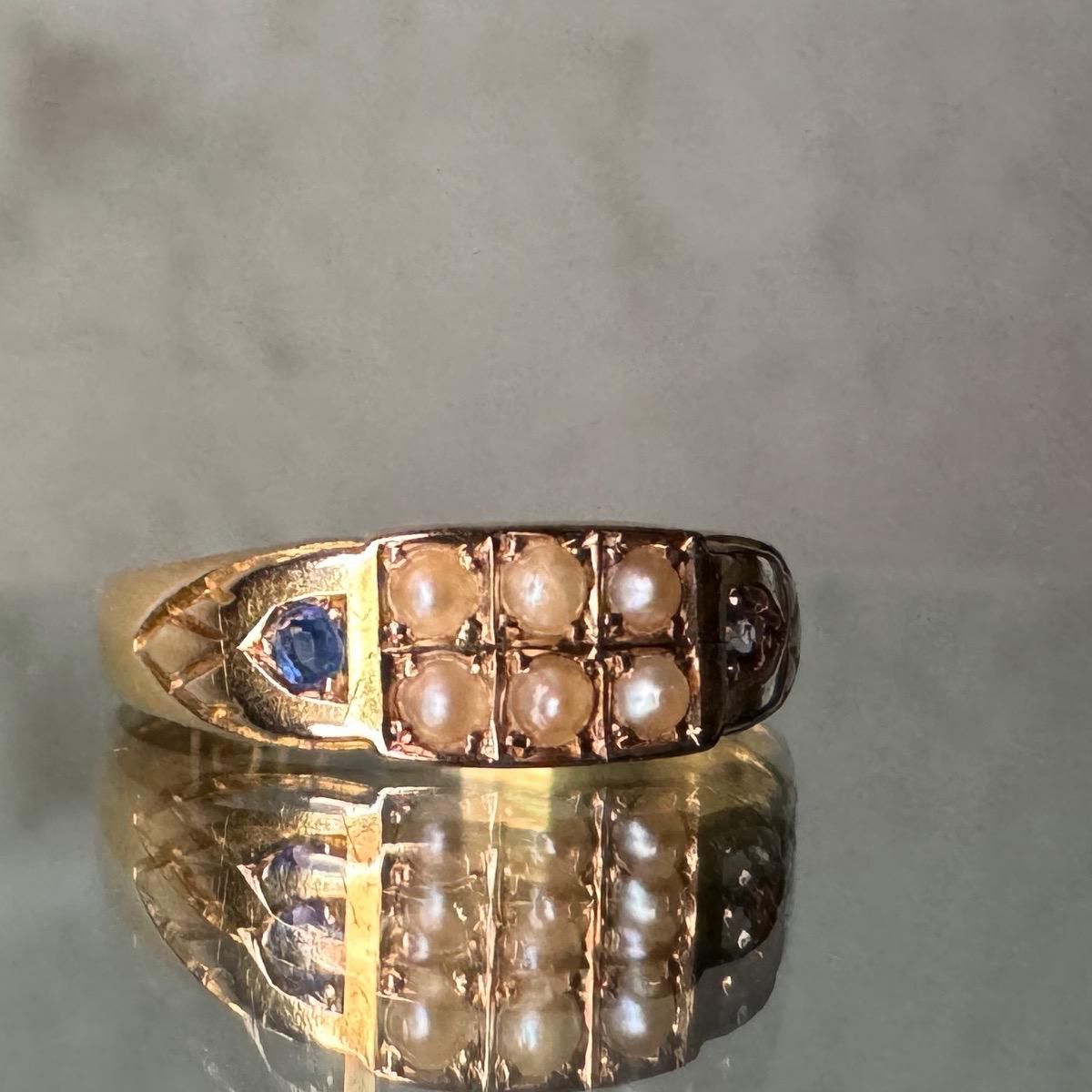 1892ǯ 15 ѡ ե Хɥ󥰡15K Pearl Sapphire Ring