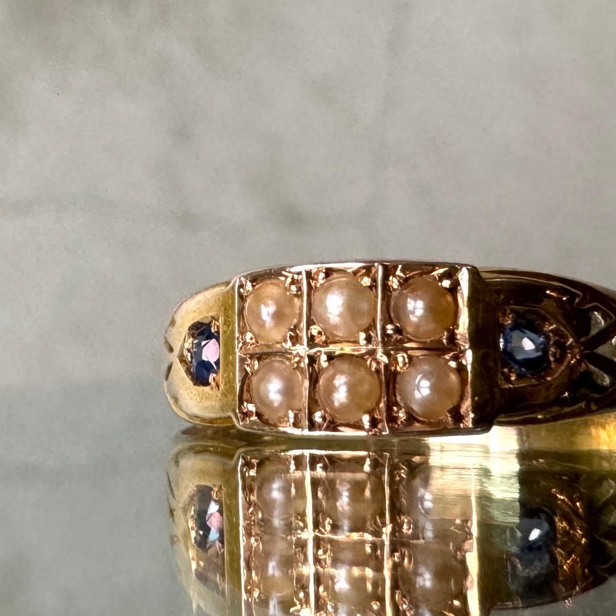 1892ǯ 15 ѡ ե Хɥ󥰡15K Pearl Sapphire Ring