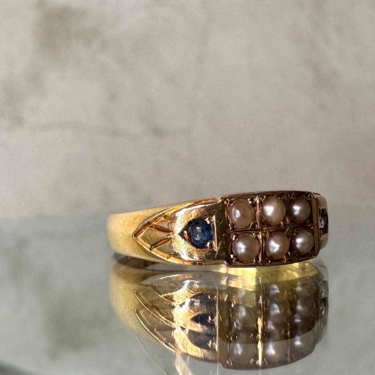 1892ǯ 15 ѡ ե Хɥ󥰡15K Pearl Sapphire Ring