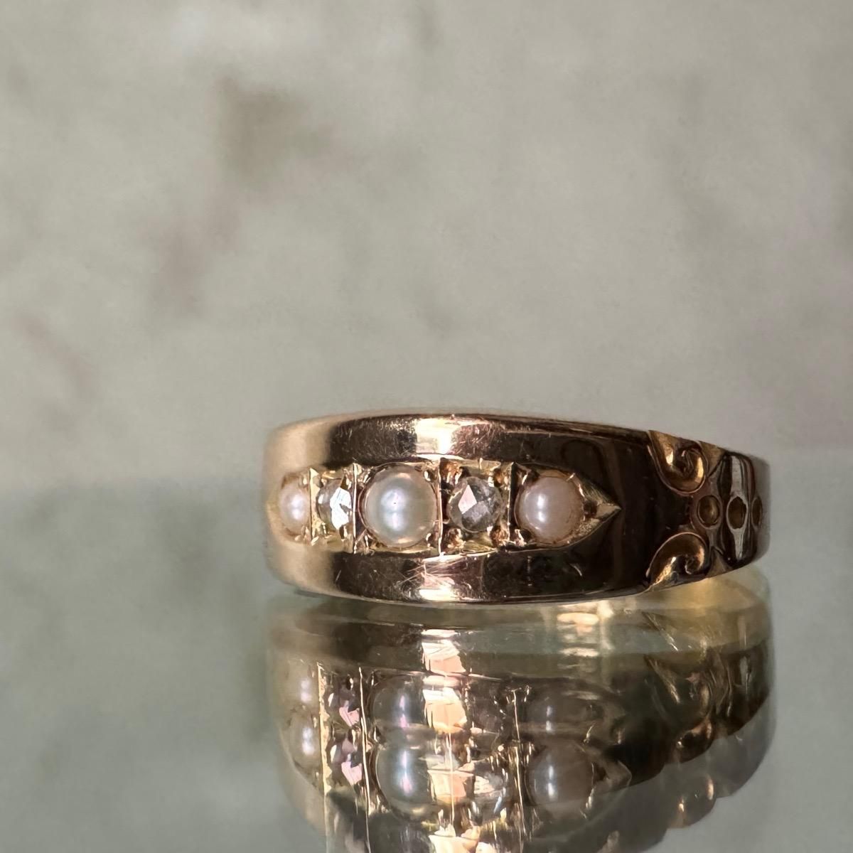 1892ǯ 15 ѡ  Хɥ󥰡15K Pearl  Diamond Ring