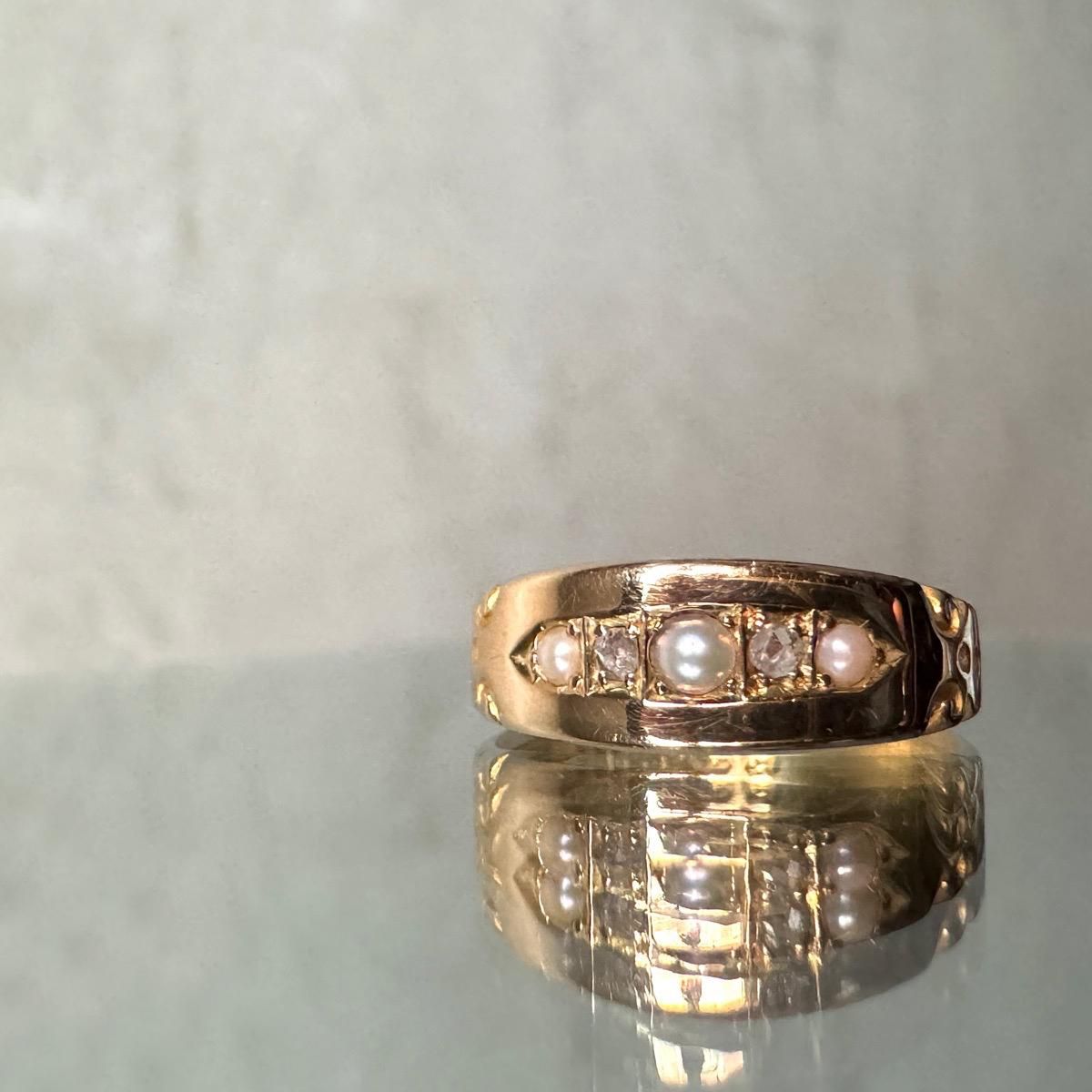1892ǯ 15 ѡ  Хɥ󥰡15K Pearl  Diamond Ring