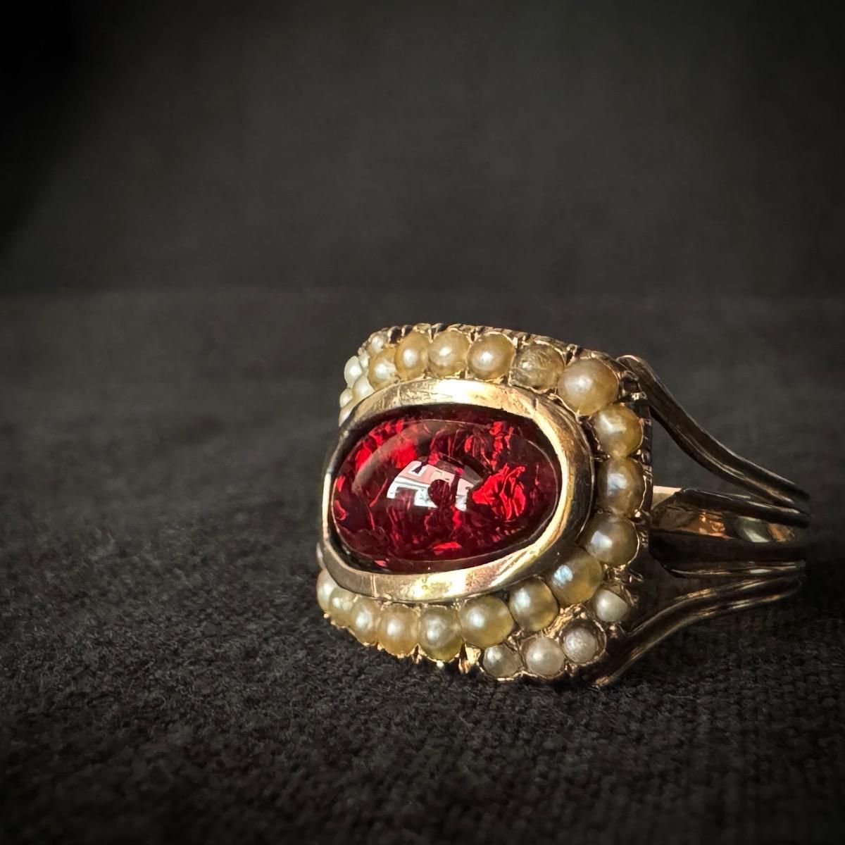 1811年製 10金 ガーネット モーニングリング(10K Garnet Ring 1811年製 10金 ガーネット モーニングリング(10K Garnet Ring