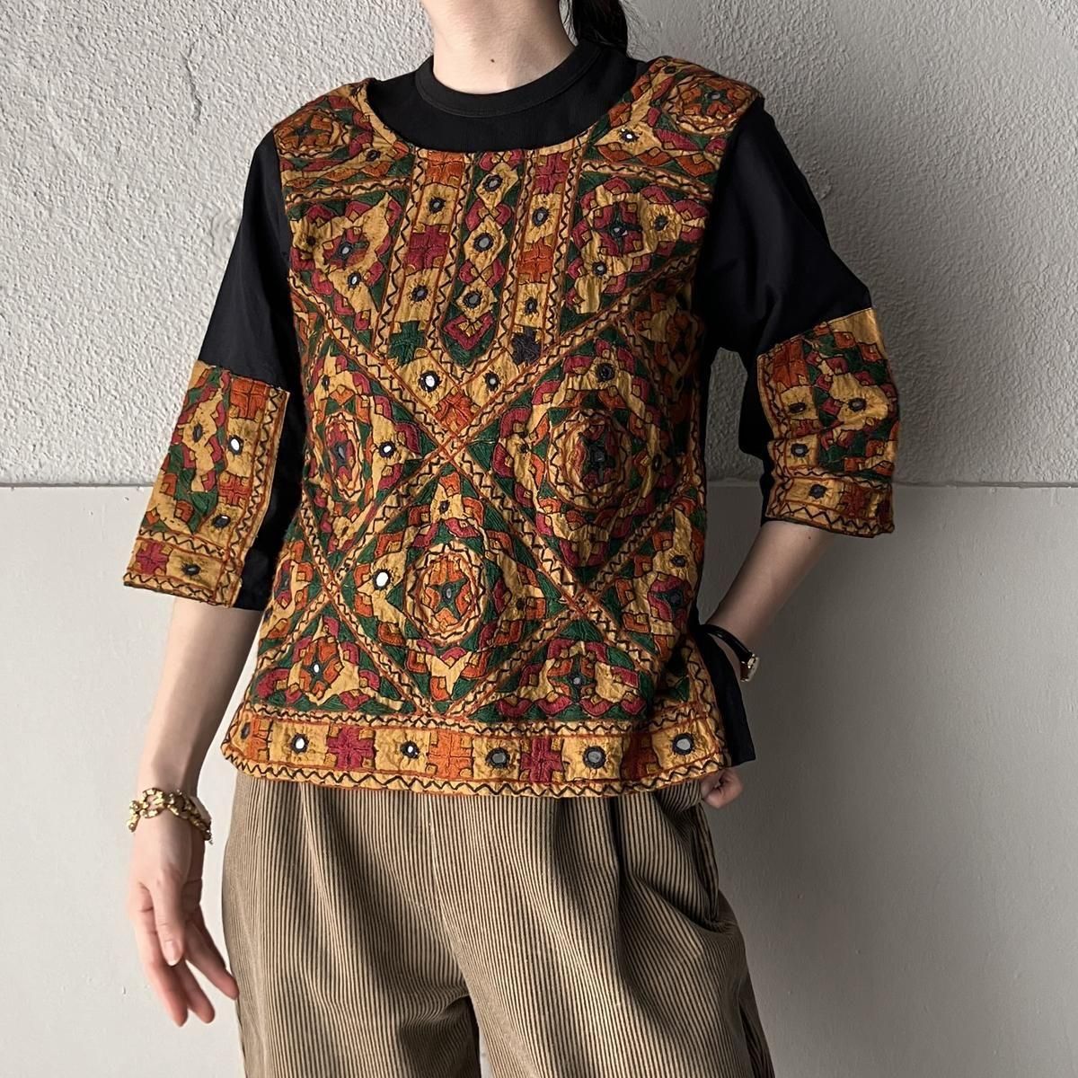 ơ  ߥ顼ɽ ʬµ ֥饦Vintage India Mirror Embroidery Sleeve Blouse
