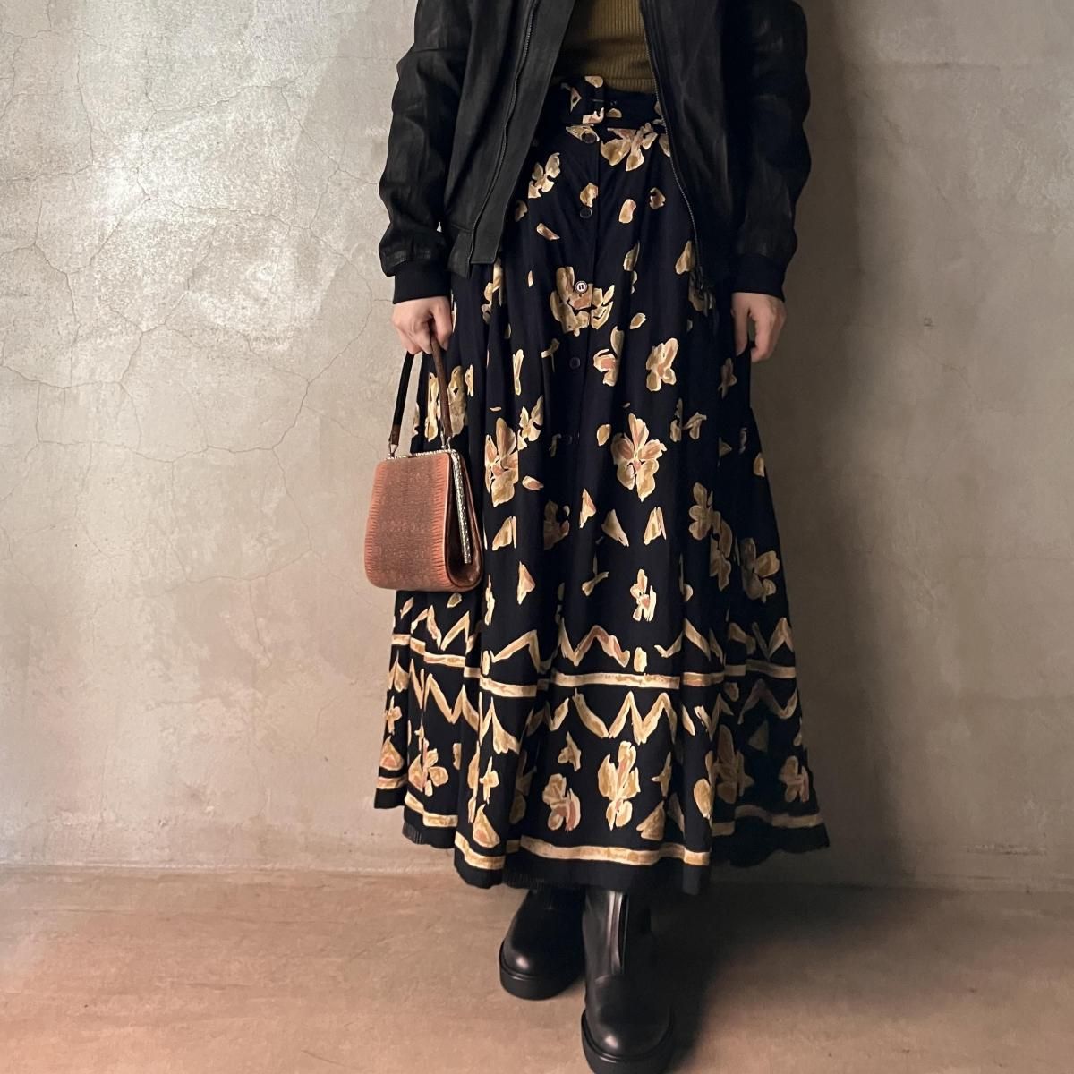 ե ơ ץ ե쥢ȡFrench Vintage Floral Print Flared Skirt˥٥դ