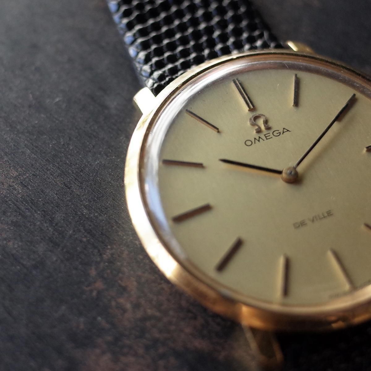 【アンティーク】OMEGA オメガ デビル ゴールドカラー クッション型ケース O-7502| オメガ デビル スクエアケース 金張り ゴールドダイヤル