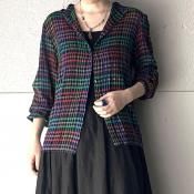 ե ơ ޥ顼å  ֥饦Vintage Multi Color Check Sheer Fabric Blouse