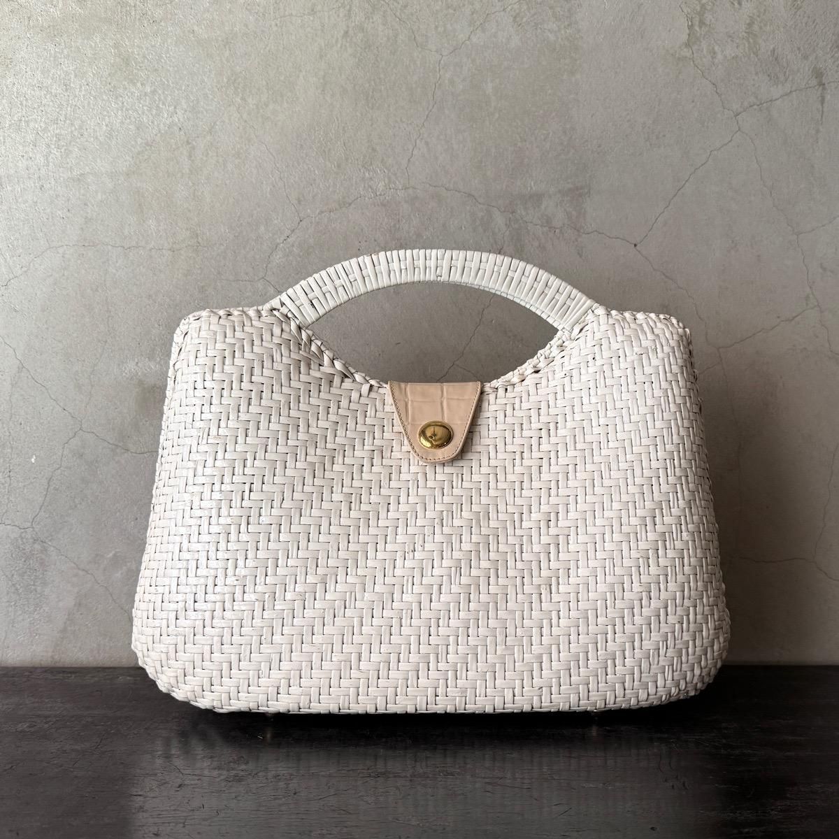 ơ  ϥɥХå ۥ磻ȥڥȡVintage Rattan Hand Bag