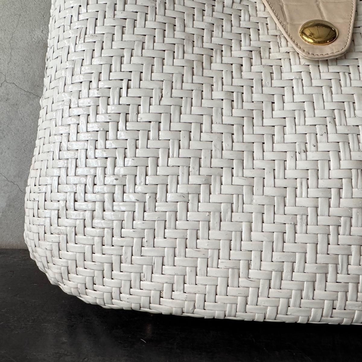 ơ  ϥɥХå ۥ磻ȥڥȡVintage Rattan Hand Bag