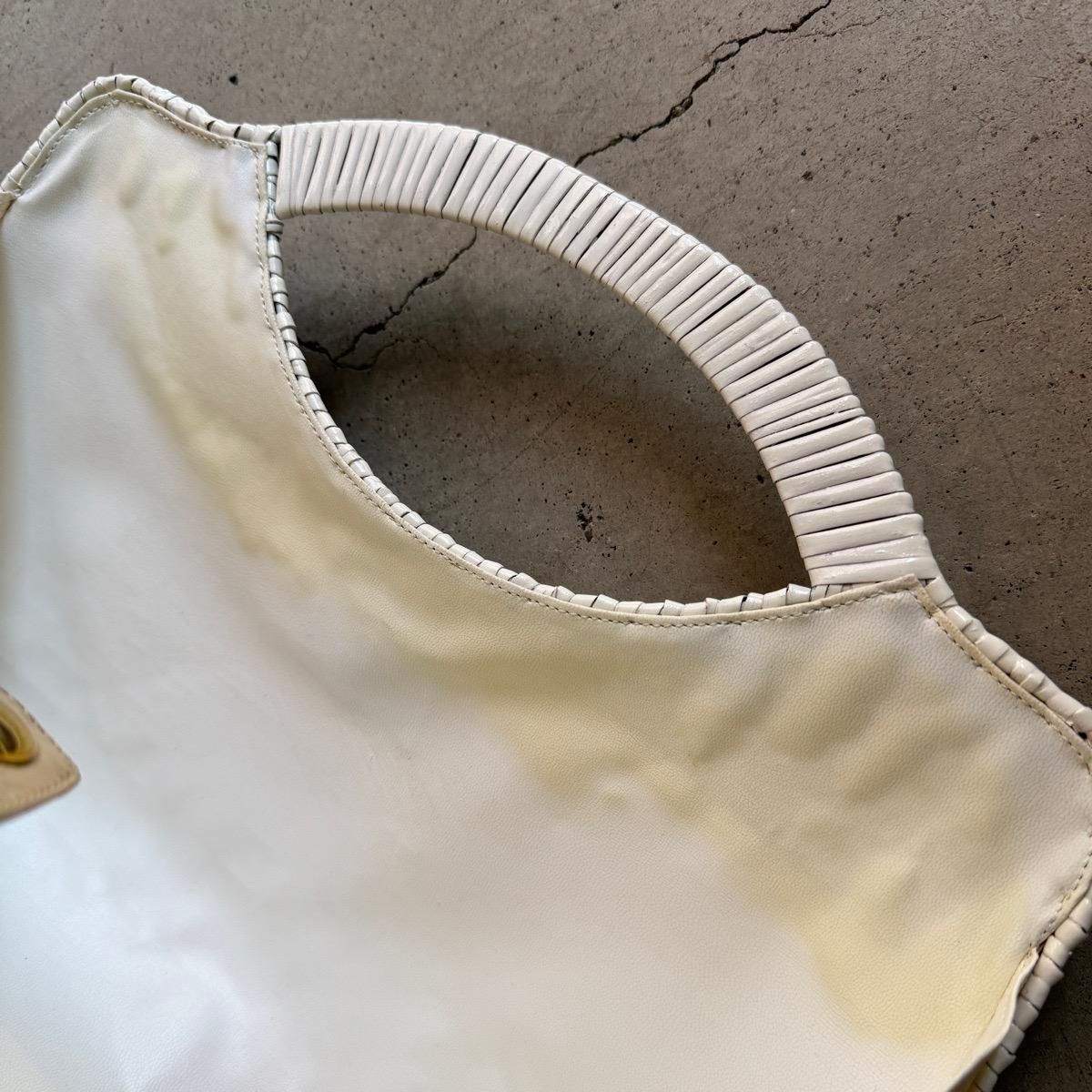 ơ  ϥɥХå ۥ磻ȥڥȡVintage Rattan Hand Bag