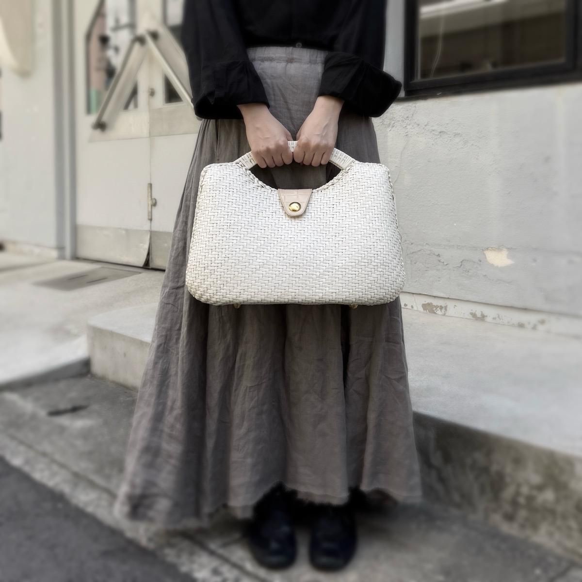 ơ  ϥɥХå ۥ磻ȥڥȡVintage Rattan Hand Bag