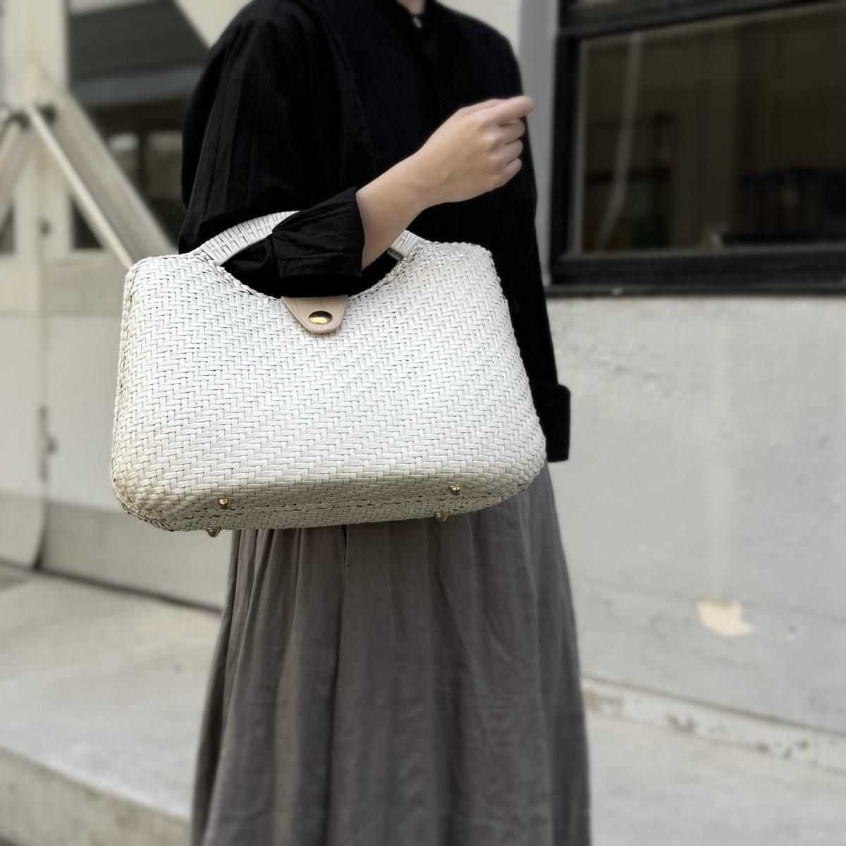 ơ  ϥɥХå ۥ磻ȥڥȡVintage Rattan Hand Bag