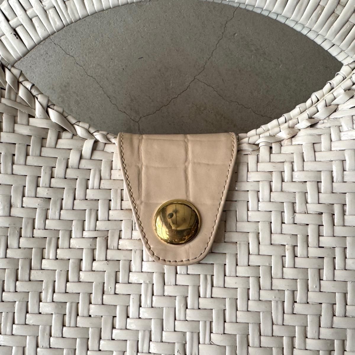 ơ  ϥɥХå ۥ磻ȥڥȡVintage Rattan Hand Bag