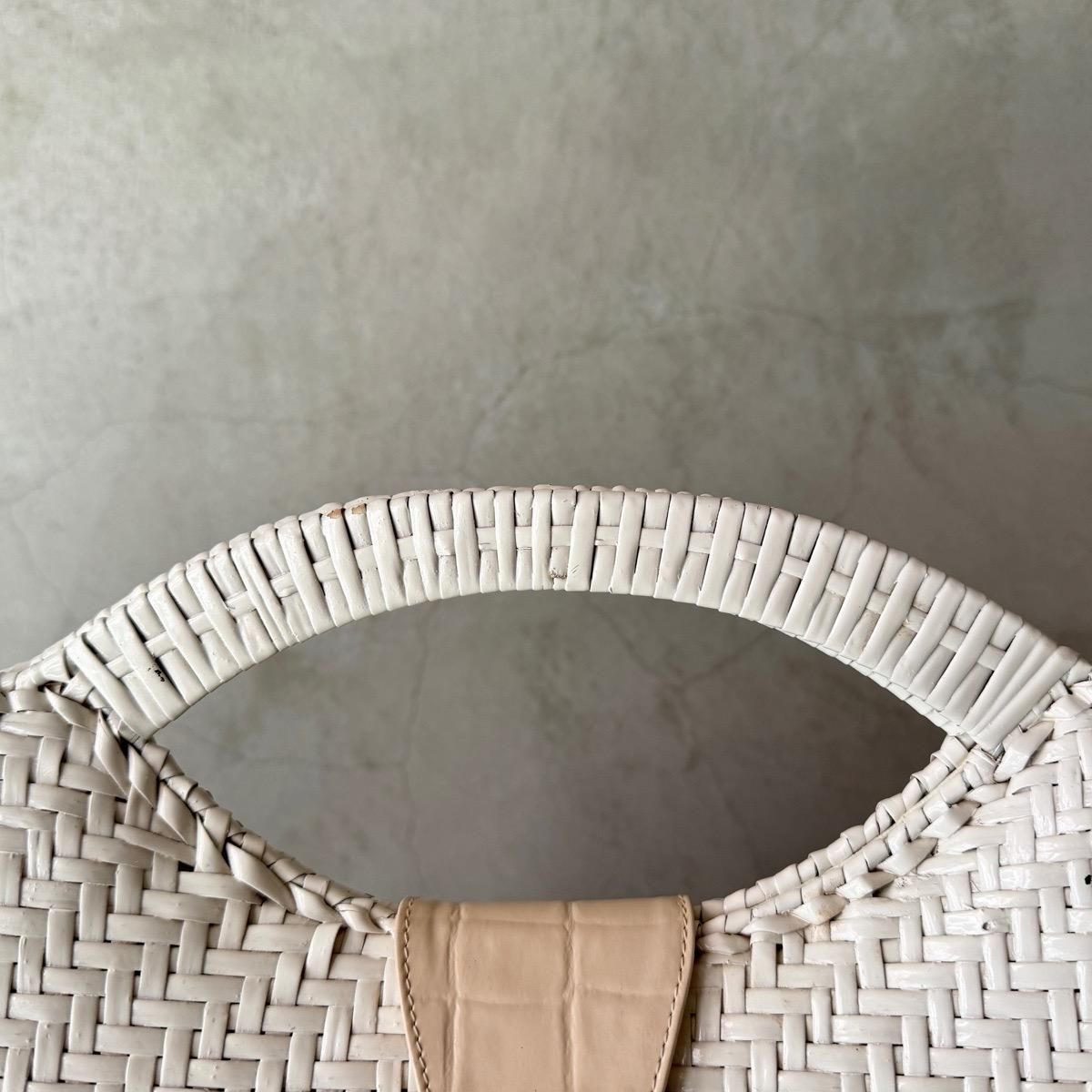 ơ  ϥɥХå ۥ磻ȥڥȡVintage Rattan Hand Bag