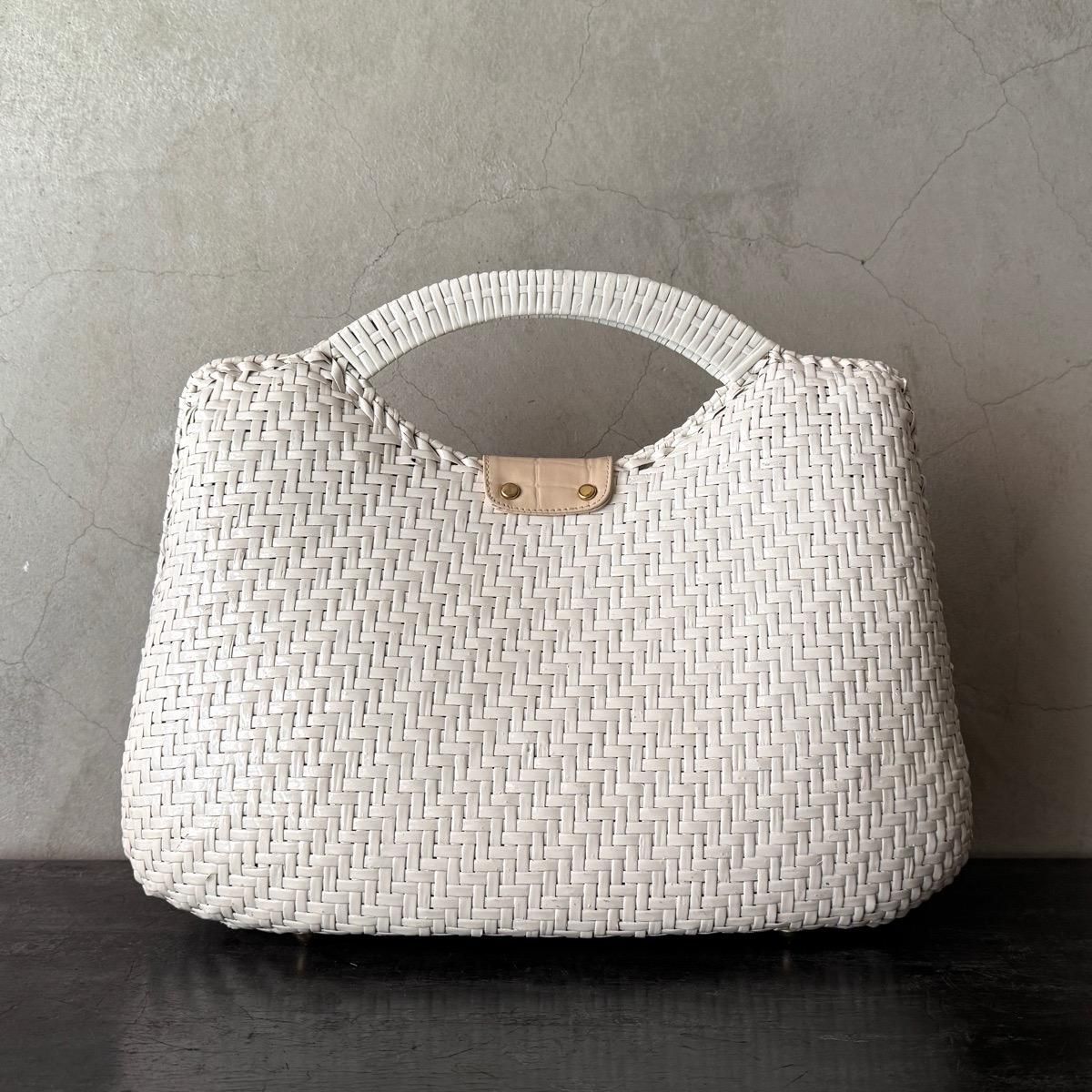 ơ  ϥɥХå ۥ磻ȥڥȡVintage Rattan Hand Bag