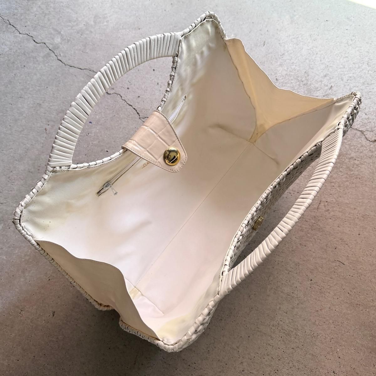 ơ  ϥɥХå ۥ磻ȥڥȡVintage Rattan Hand Bag