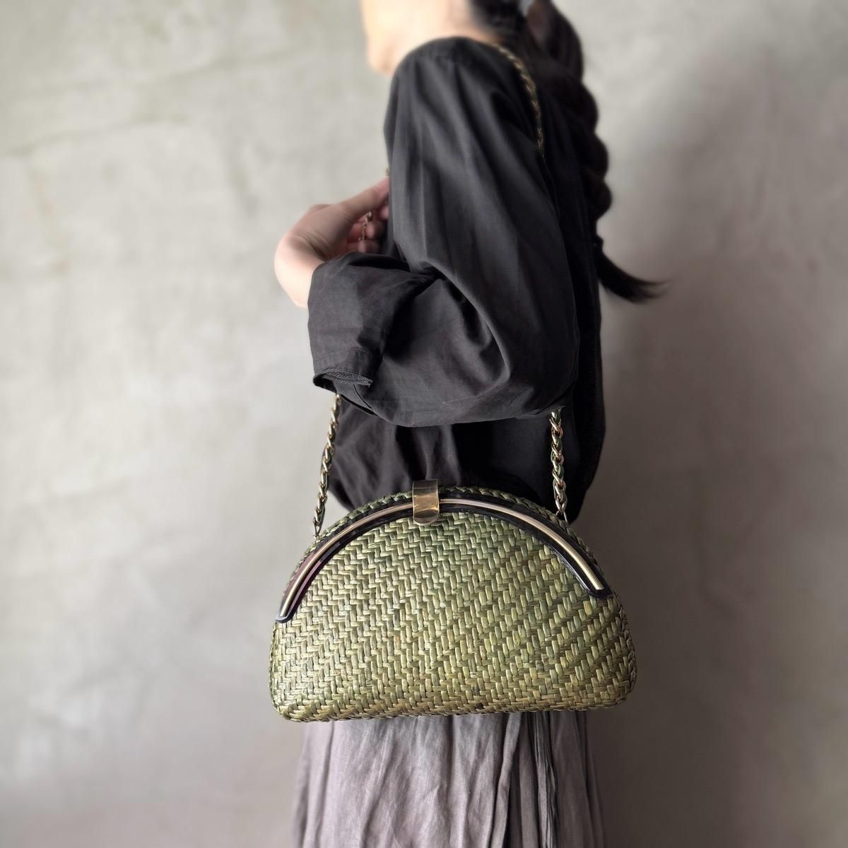 ꥢ ơ  2WAY Ⱦ߷ Хå ꡼Italy Vintage Rattan Shoulder Bag