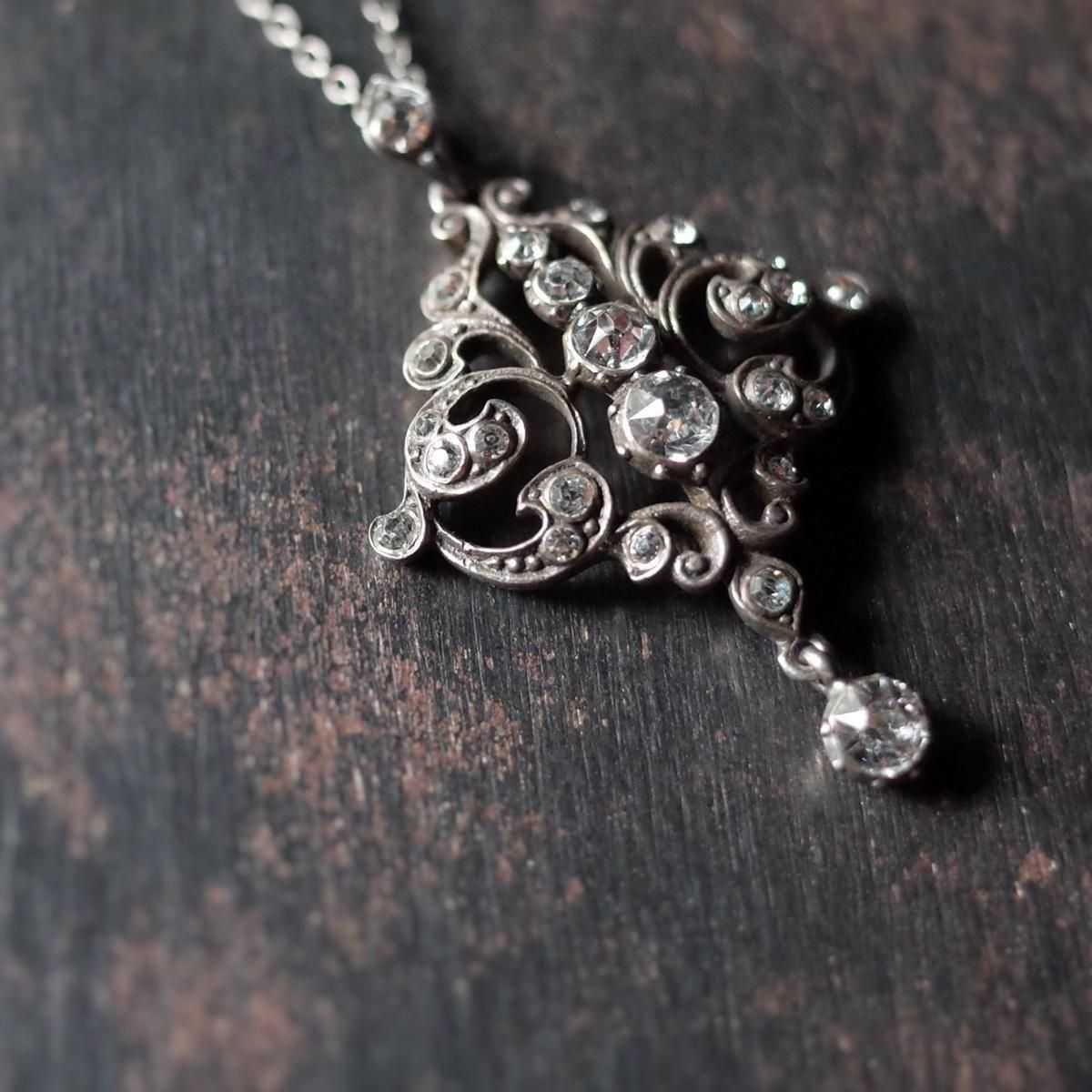 シルバー クリアガラス ネックレス（Victorian - early 20th