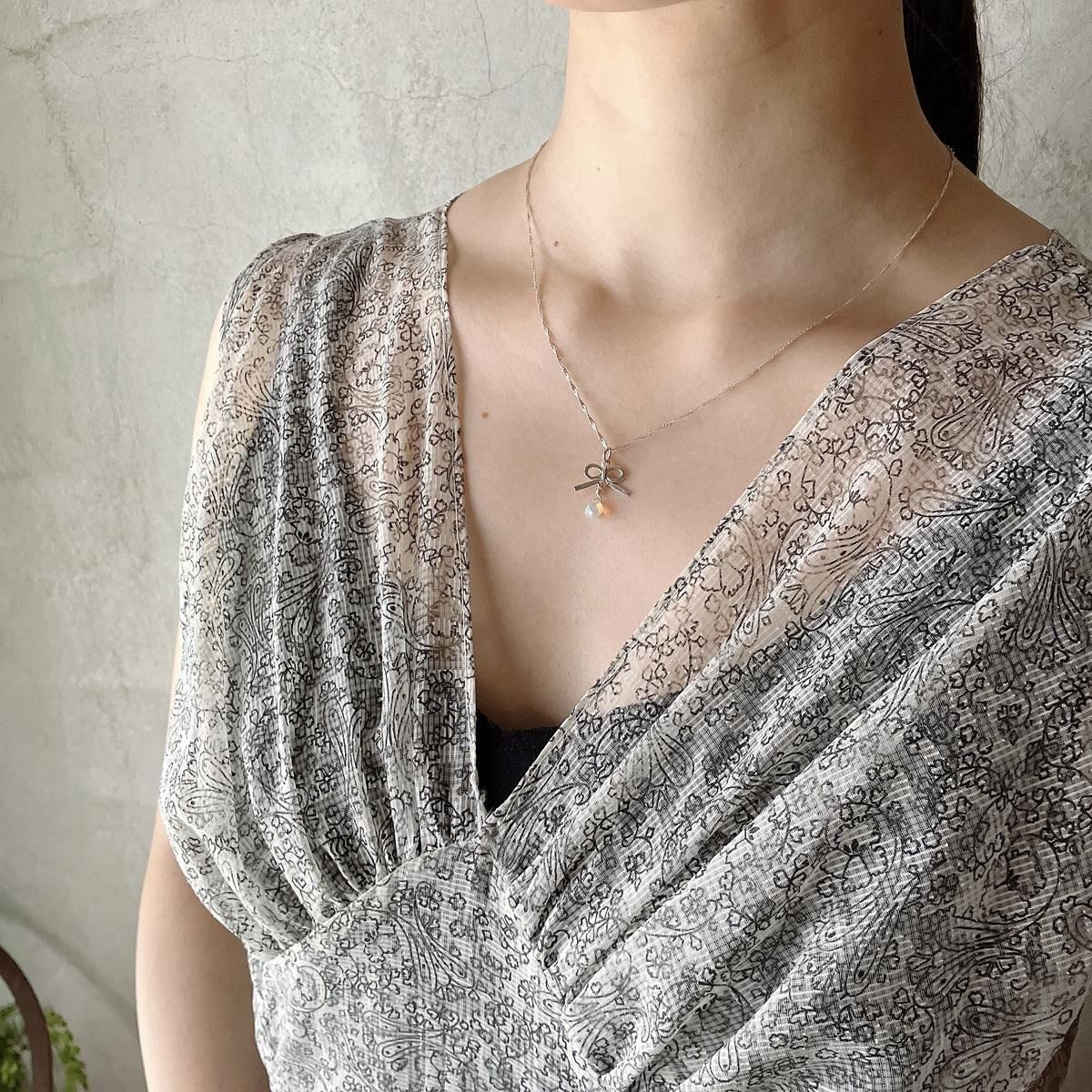 momocreatura Thread bow Necklace Silver  Opalʥ⥯ꥢ ܥ ͥå쥹 Сߥѡ