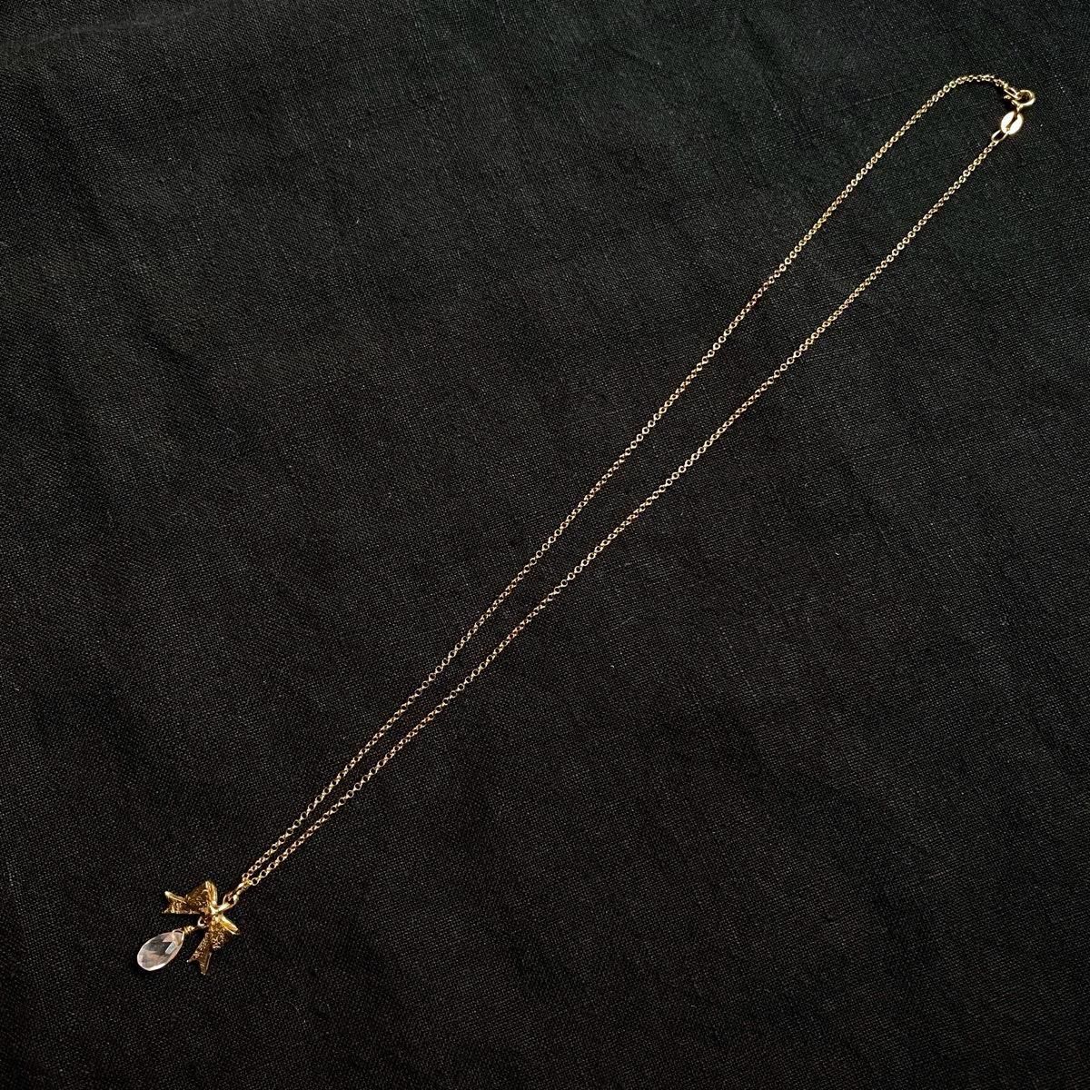 <img class='new_mark_img1' src='https://img.shop-pro.jp/img/new/icons13.gif' style='border:none;display:inline;margin:0px;padding:0px;width:auto;' />momocreatura bow  Rose quartz Necklace Goldʥ⥯ꥢ ܥ ͥå쥹 ɡ