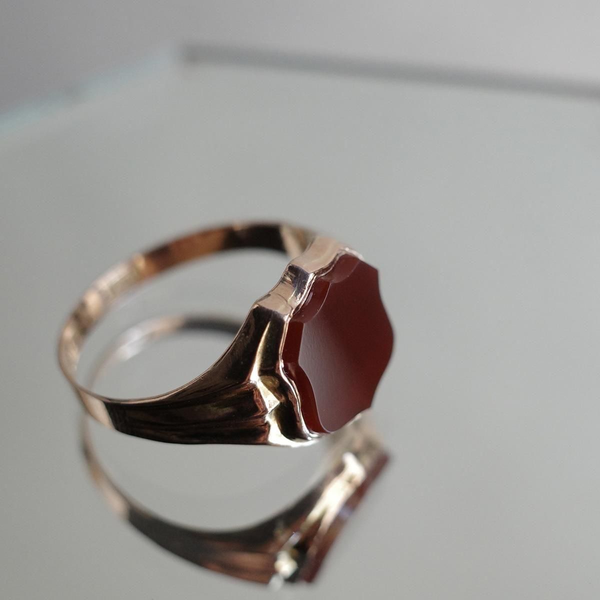 【最高級の輝き】9金 カーネリアン シグネットリング ロンドン1966年 最高級の輝き】9金 カーネリアン シグネットリング ロンドン1966年 最