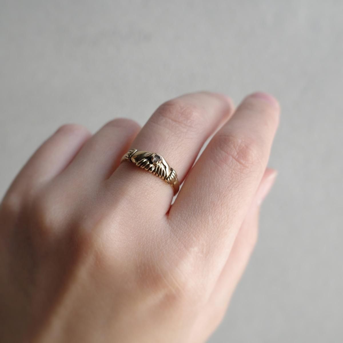 9金 ダイヤモンド シェイクハンド リング（Victorian-Art Deco