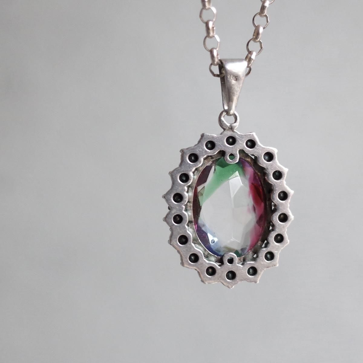 シルバー アイリスガラス ネックレス（1950's Silver Iris Glass