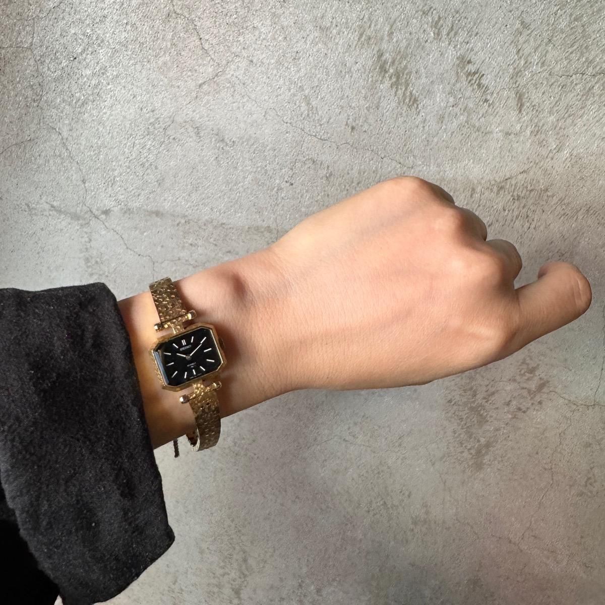 SEIKO（セイコー）GD スクエア黒文字盤 カットガラス 純正メタルベルト