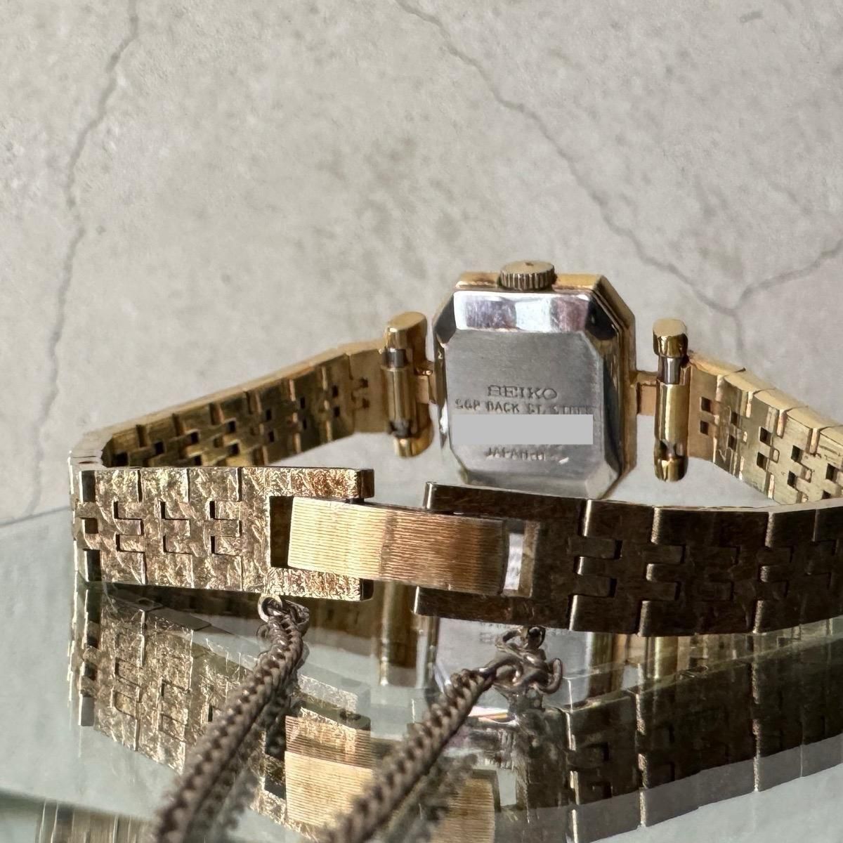 【稼働】SEIKO セイコー スクエア 純正ベルト ゴールド ローマン 白文字盤 1981年製 SEIKO セイコー シャリオ スクエア 稼働品 新品革ベルト