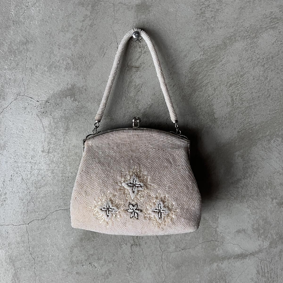 J*様 ビーズバッグ パーティーバッグ ヴィンテージバッグ アンティークビーズ ヴィンテージ ホワイトベージュ フローラルモチーフ ビーズ