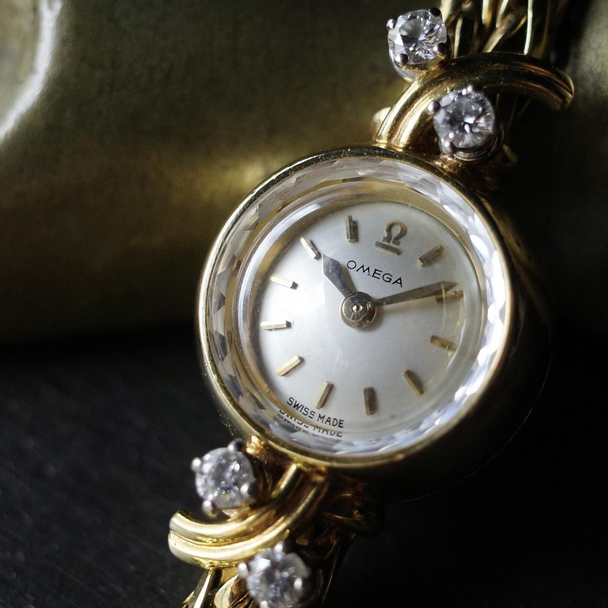時計ケース　18k 金無垢 OMEGA（オメガ）18K金無垢ケース・ブレスレット ダイヤモンド4石
