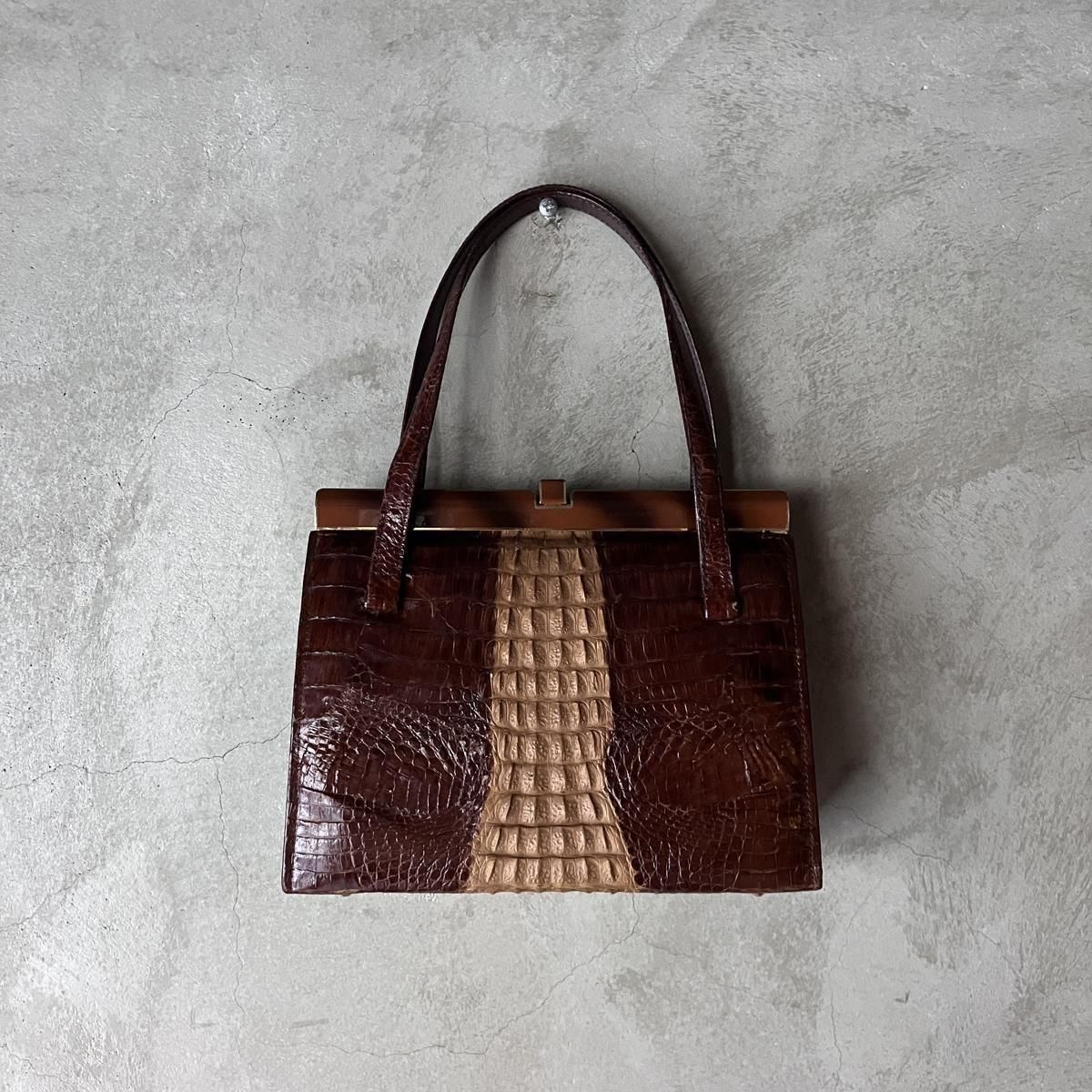 ơ ޥ ϥɥХåVintage Caiman Leather Hand Bag