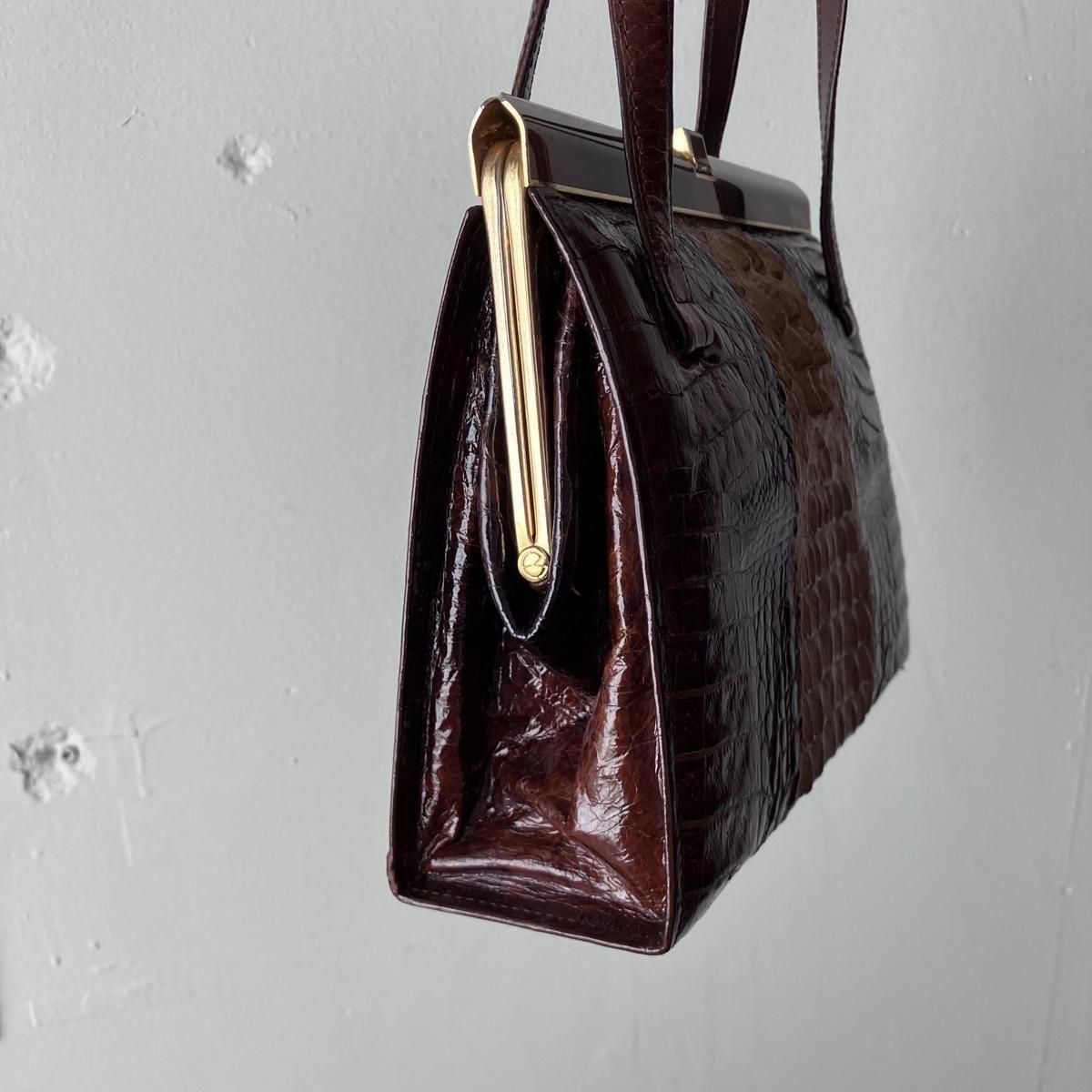 ơ ޥ ϥɥХåVintage Caiman Leather Hand Bag
