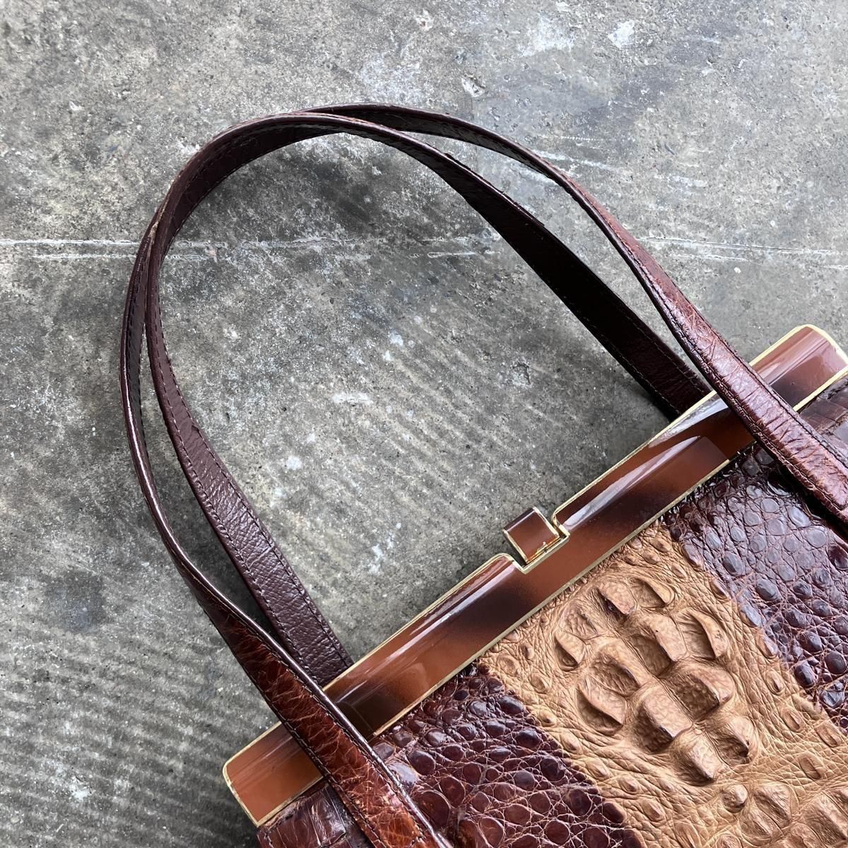ơ ޥ ϥɥХåVintage Caiman Leather Hand Bag