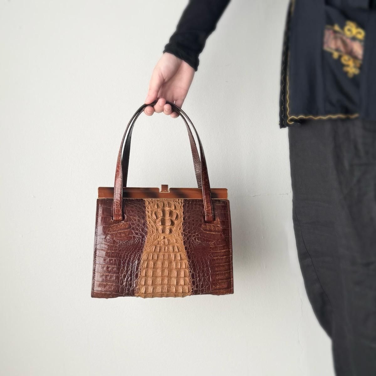 ơ ޥ ϥɥХåVintage Caiman Leather Hand Bag