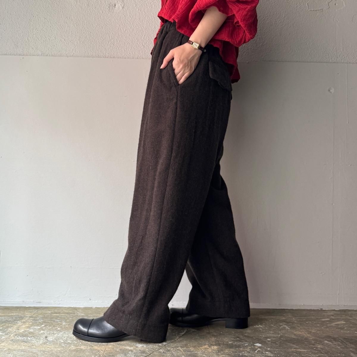 <img class='new_mark_img1' src='https://img.shop-pro.jp/img/new/icons13.gif' style='border:none;display:inline;margin:0px;padding:0px;width:auto;' />suzuki takayuki fulling wide-straight pantsʥ業 ե 磻ɥȥ졼ȥѥġ  / dark walnut