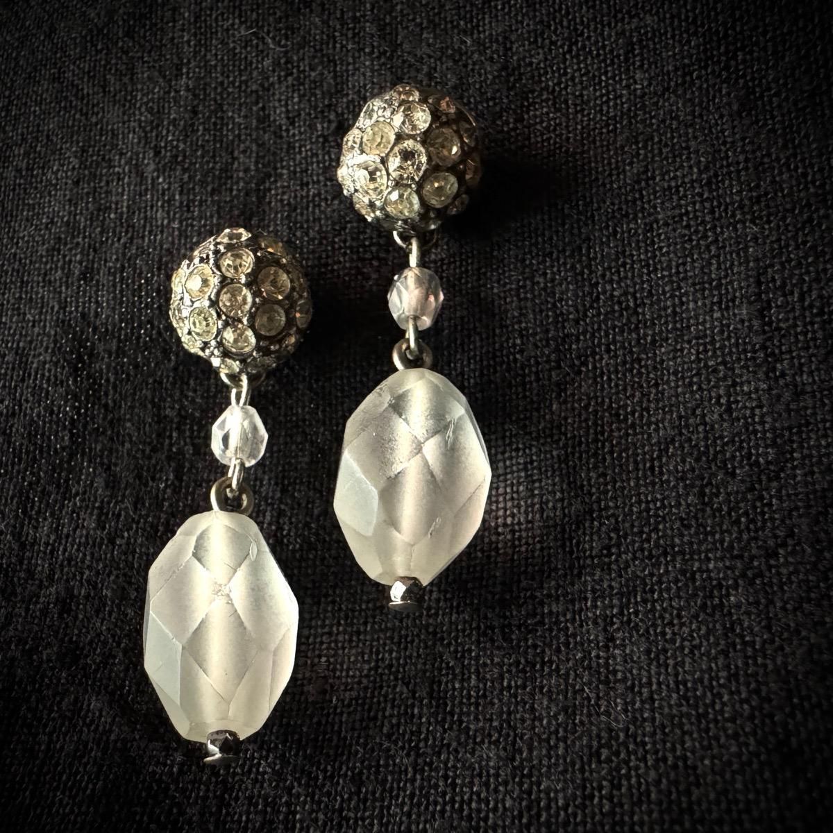 ǥ ե ꥬ饹 ᥿ ԥArt Deco French Glass Metal Earrings