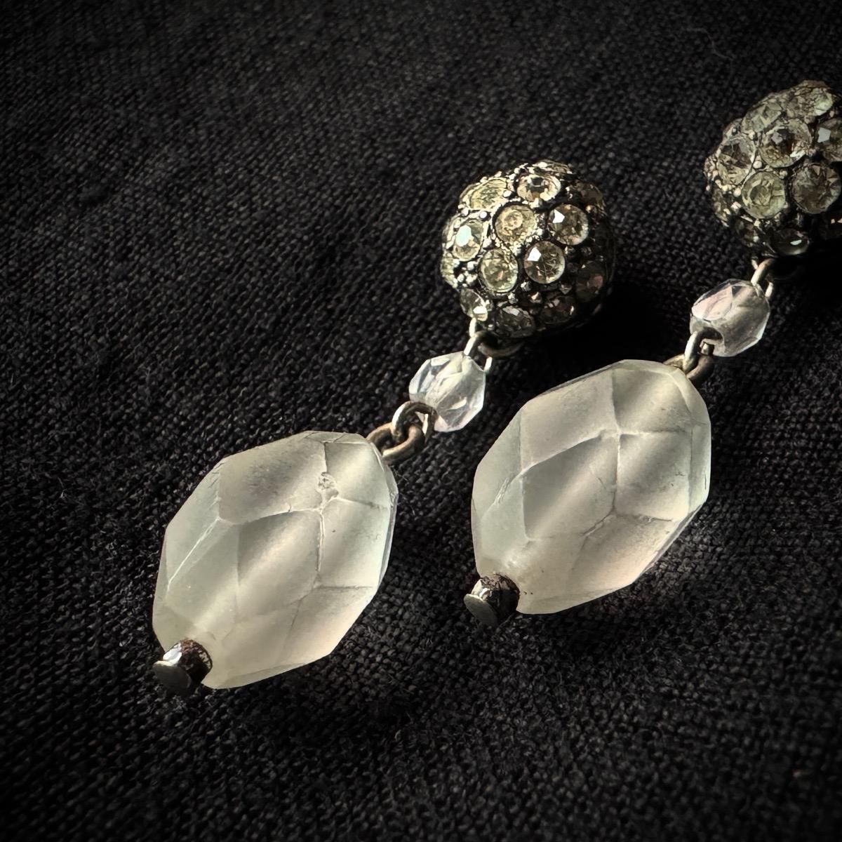 ǥ ե ꥬ饹 ᥿ ԥArt Deco French Glass Metal Earrings