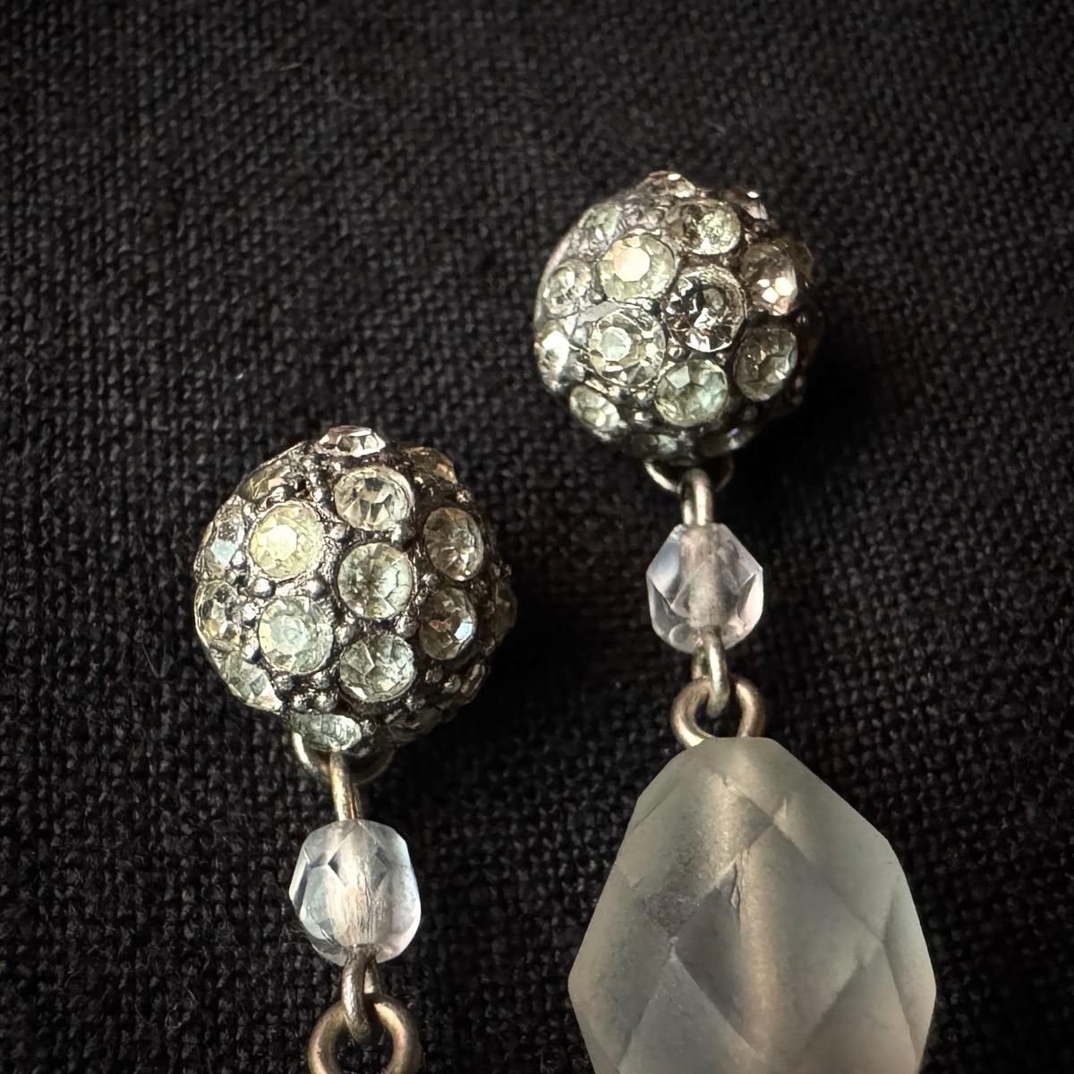 ǥ ե ꥬ饹 ᥿ ԥArt Deco French Glass Metal Earrings
